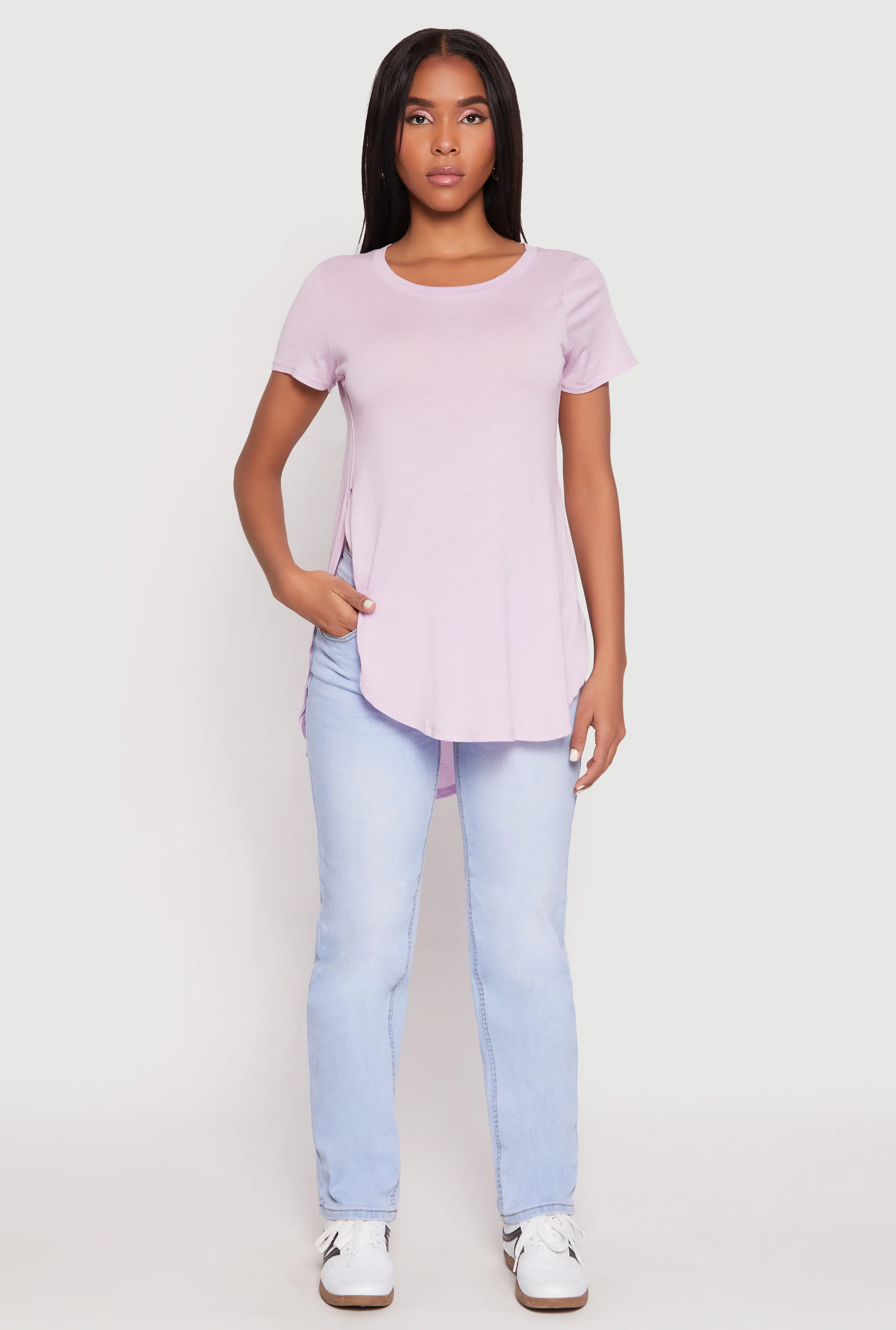 Side Slit High Low Hem Tee