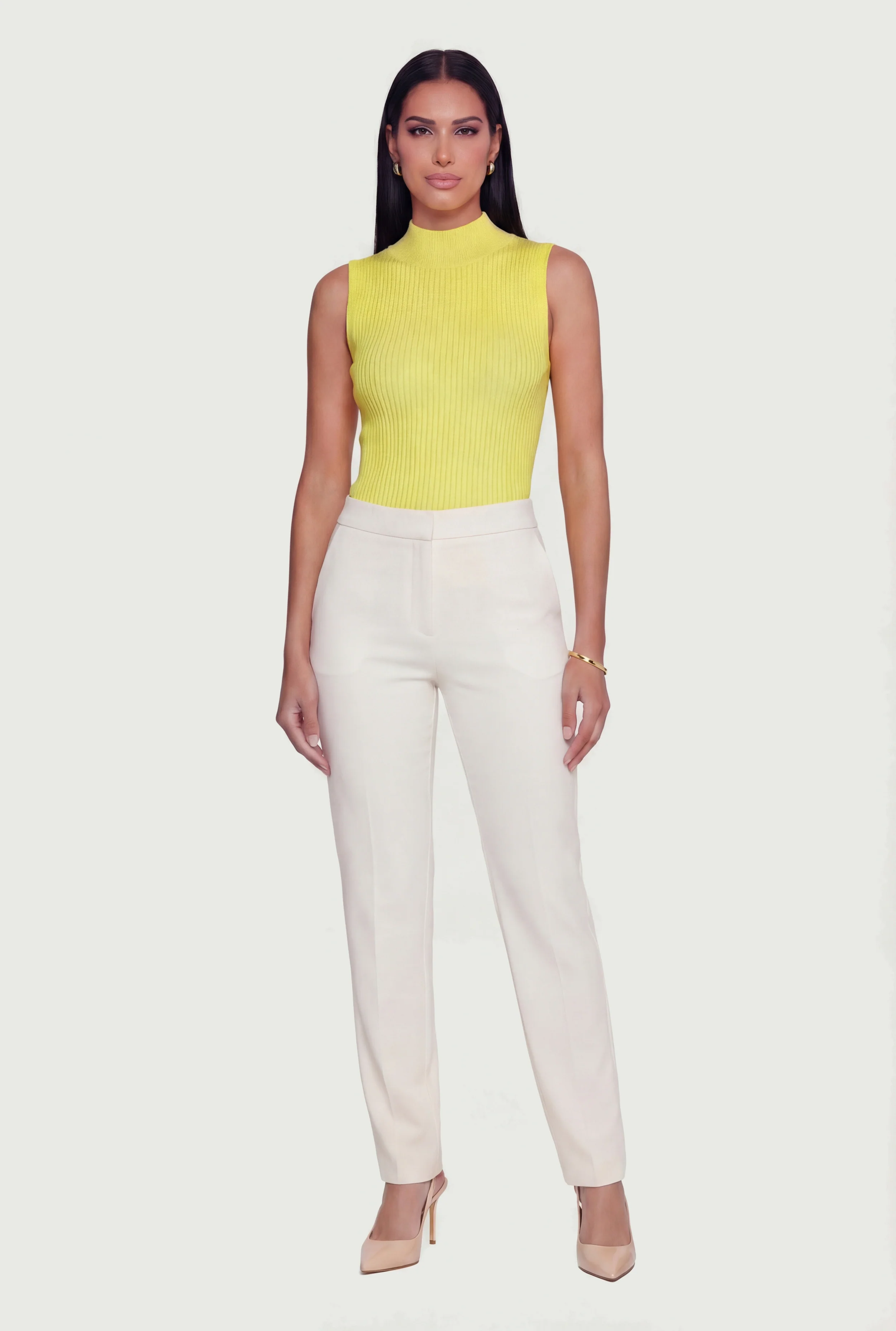 Ribbed Knit Sleeveless Mock Neck Top