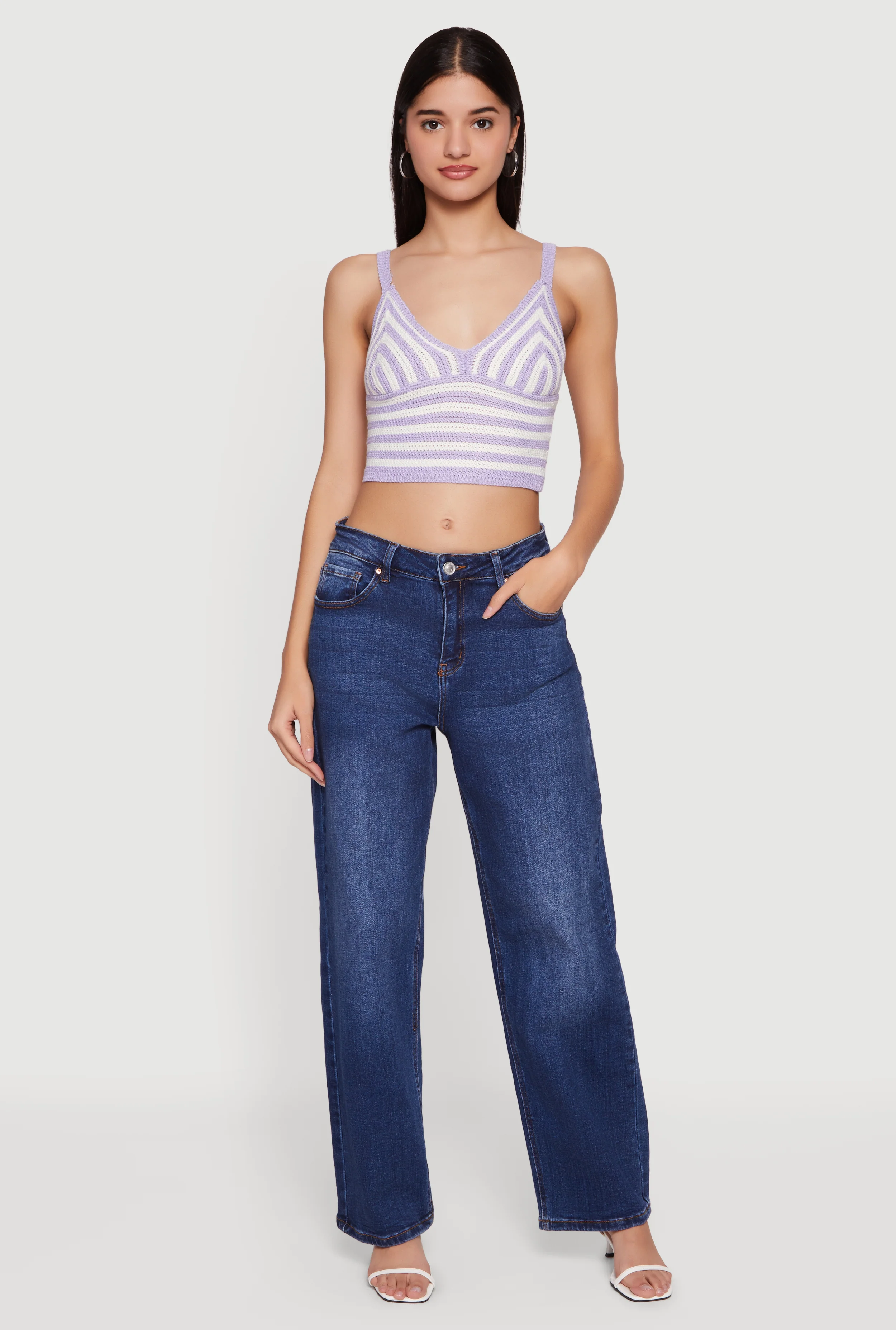Striped Crochet Bustier Crop Top