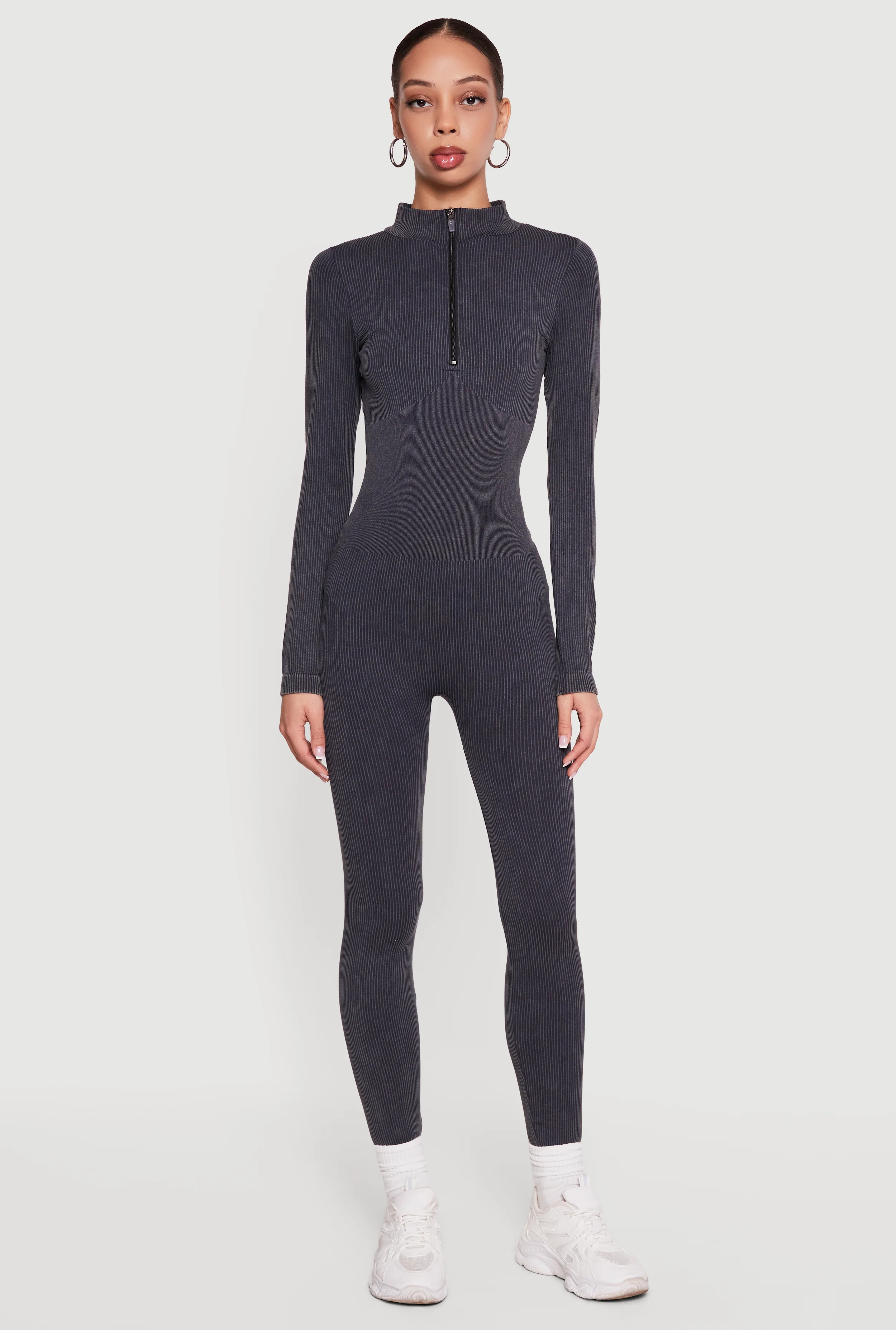 Seamless Mock Neck Quarter Zip Jumpsuit