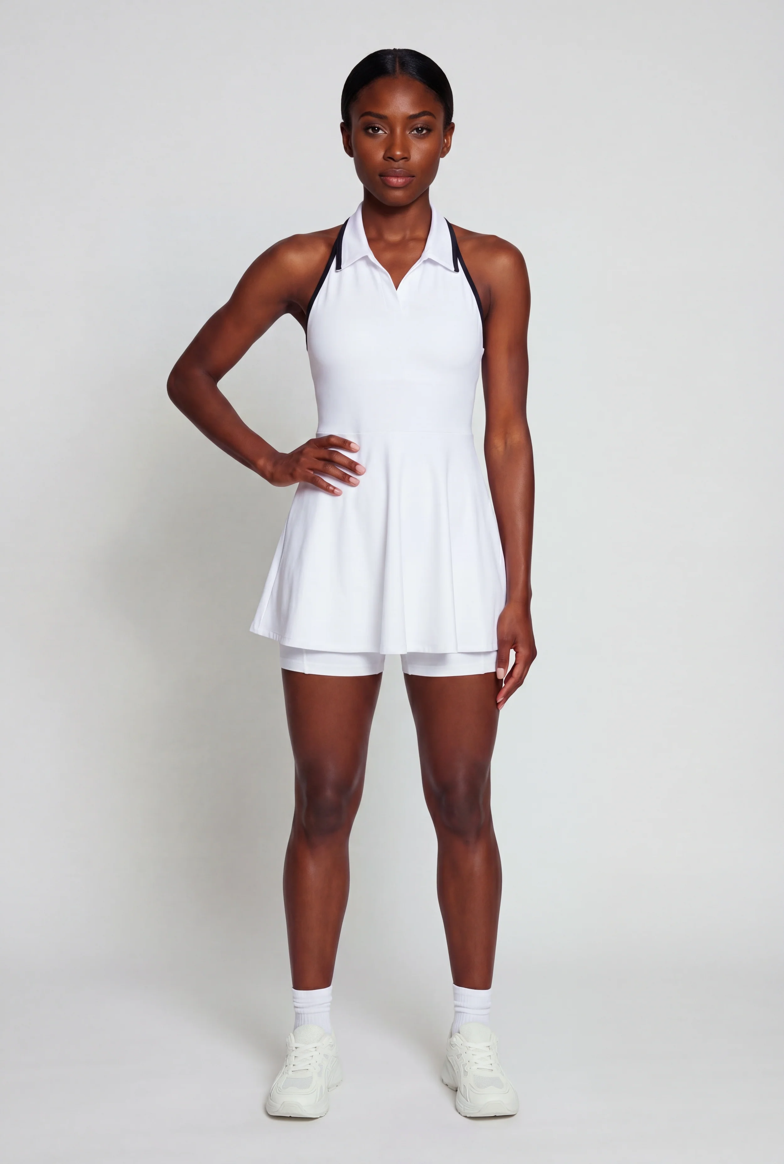 Contrast Trim Halter Tennis Dress with Shorts Lining