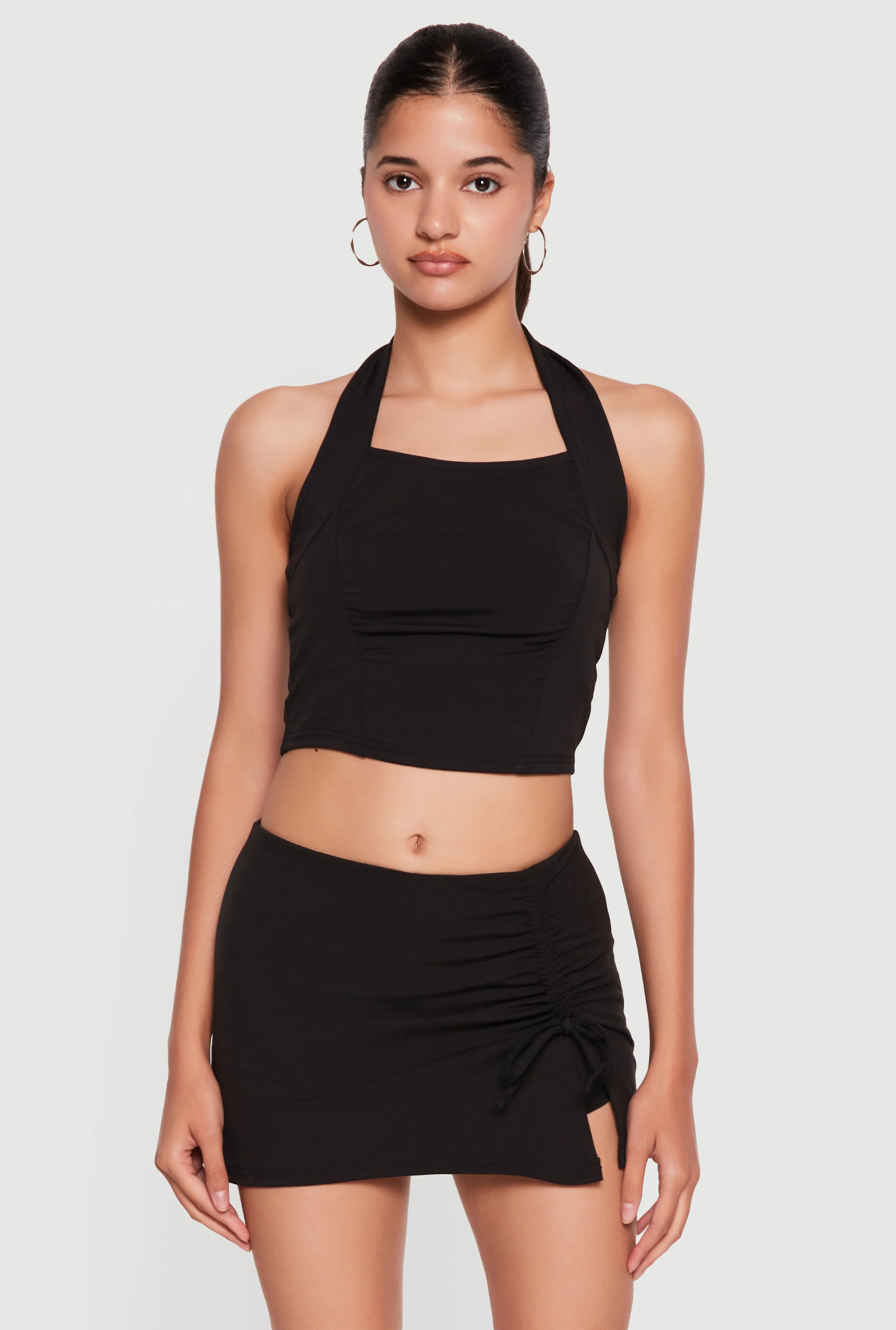 Ruched Front Cropped Halter Top