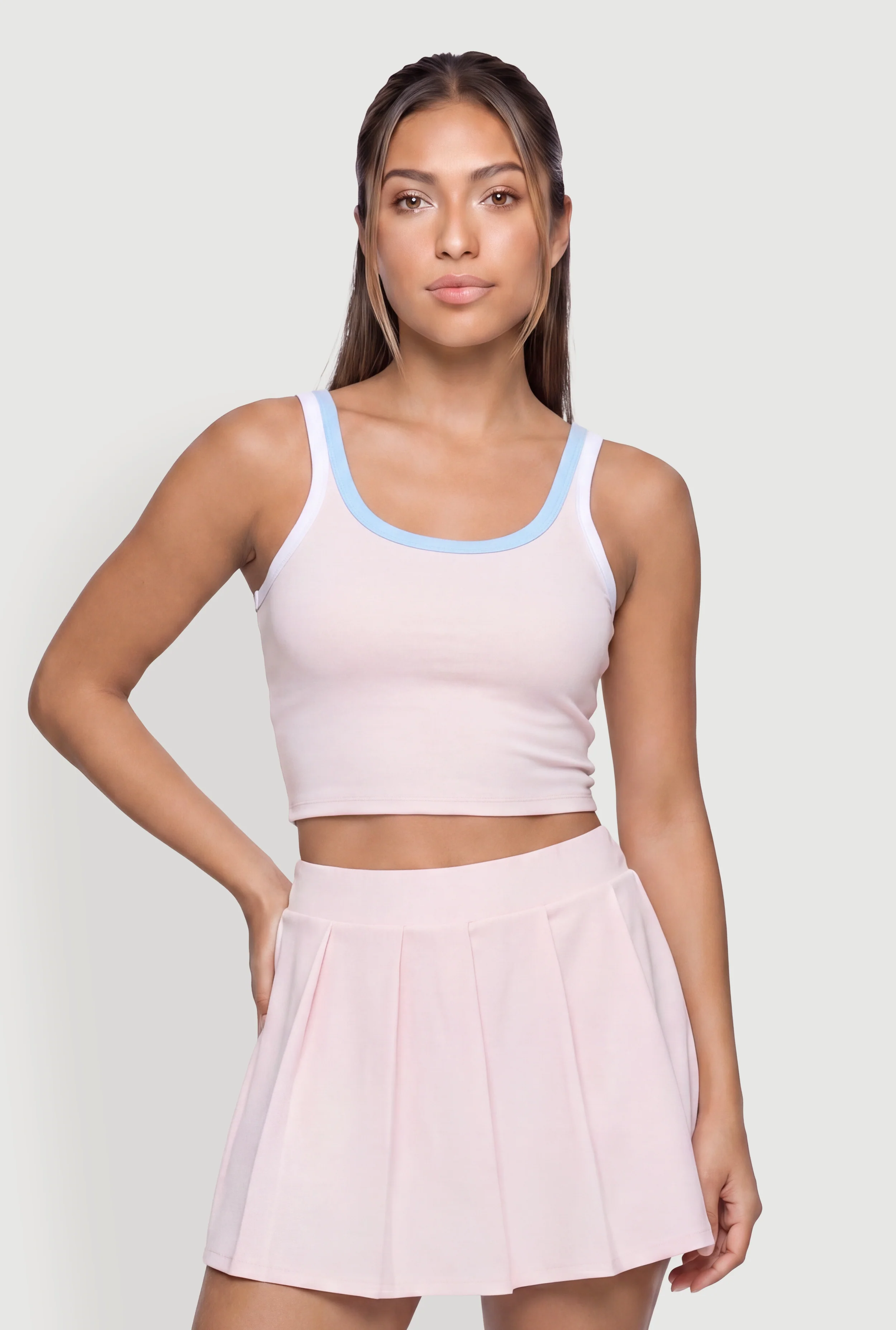 Contrast Trim Racerback Layered Look Crop Top