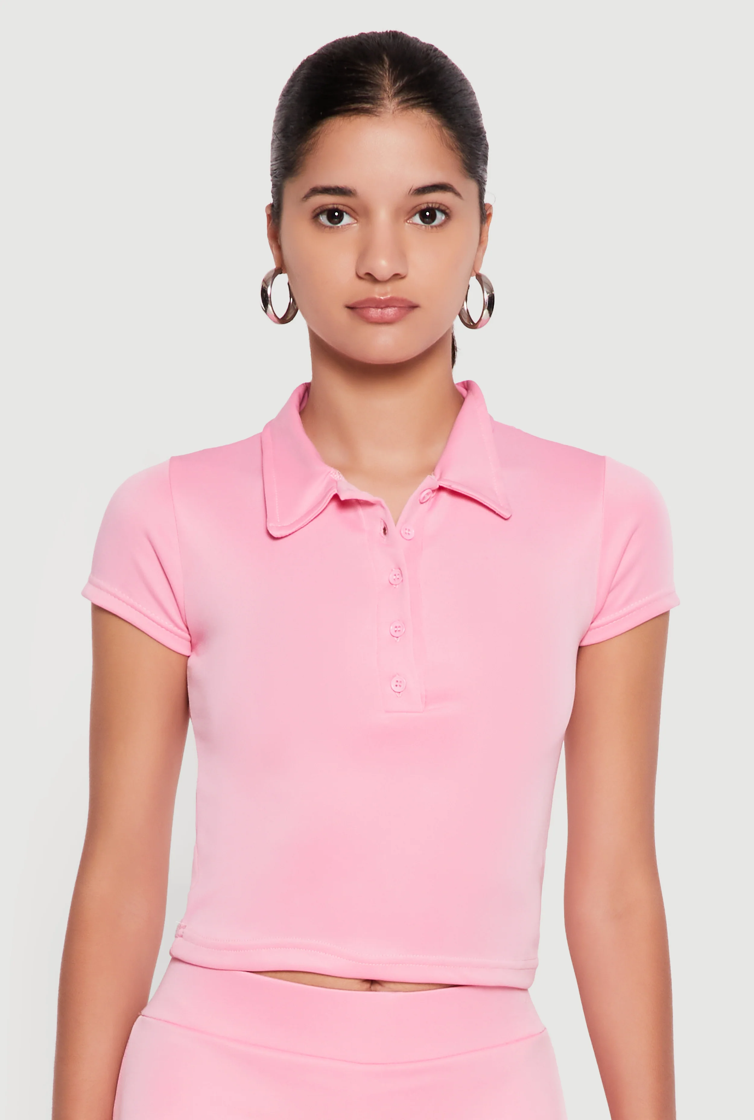 Short Sleeve Polo Crop Top