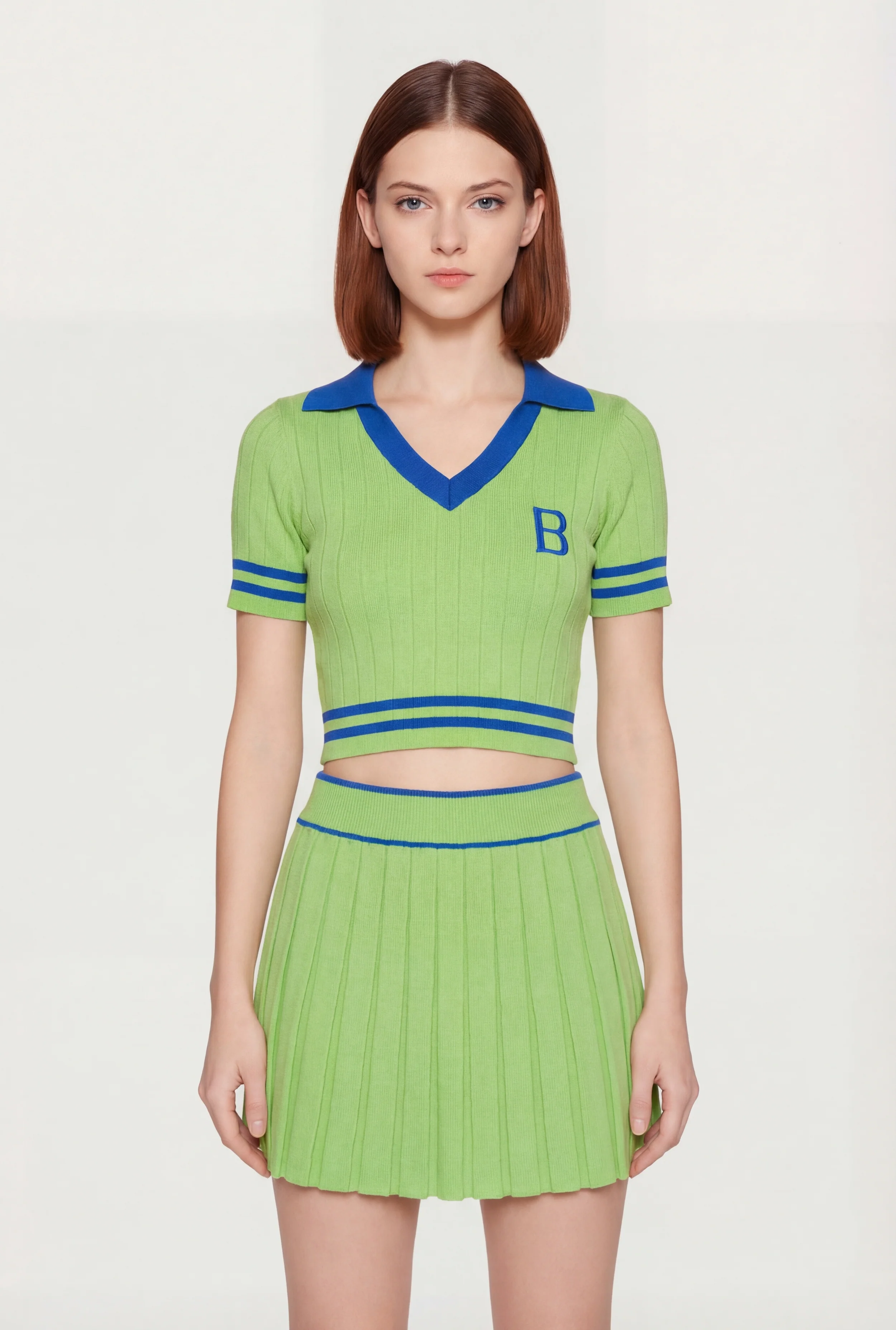 Initial B Varsity Stripe Crop Polo Top
