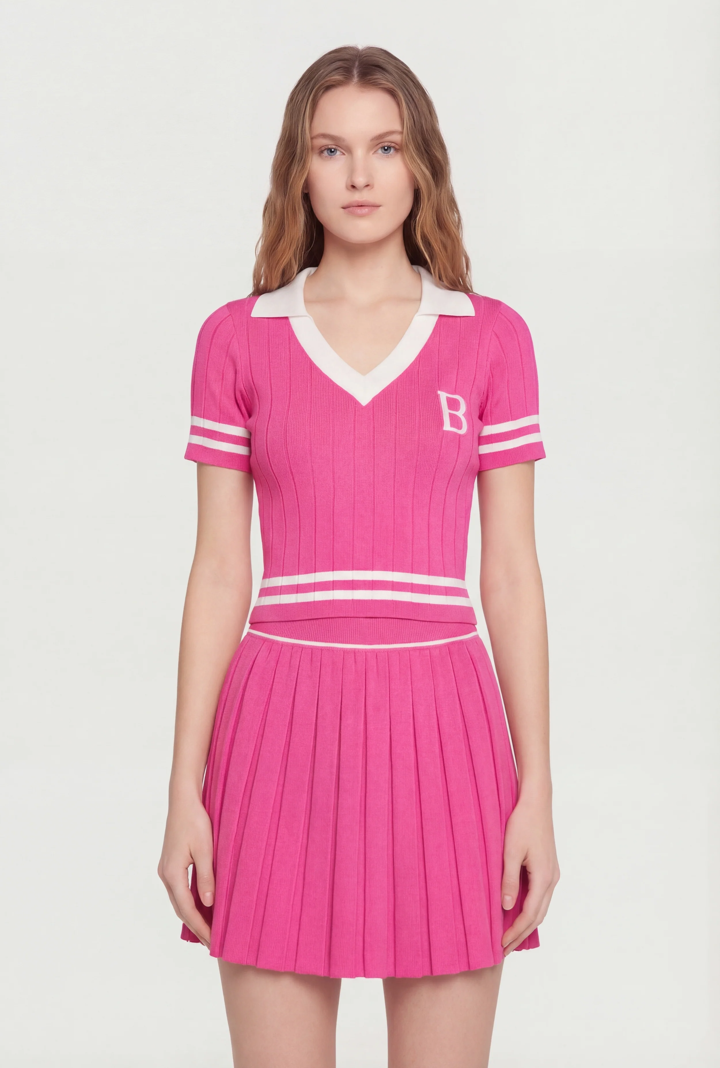 Initial B Varsity Stripe Crop Polo Top