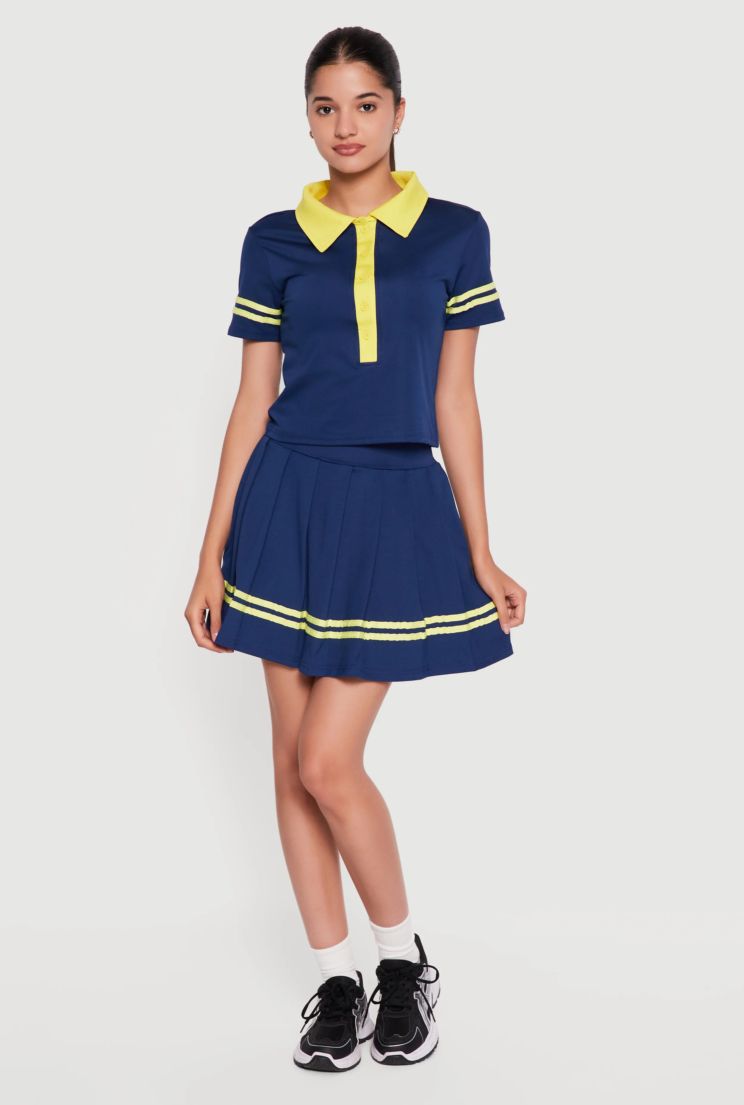 High Waisted Varsity Stripe Pleated Skirt