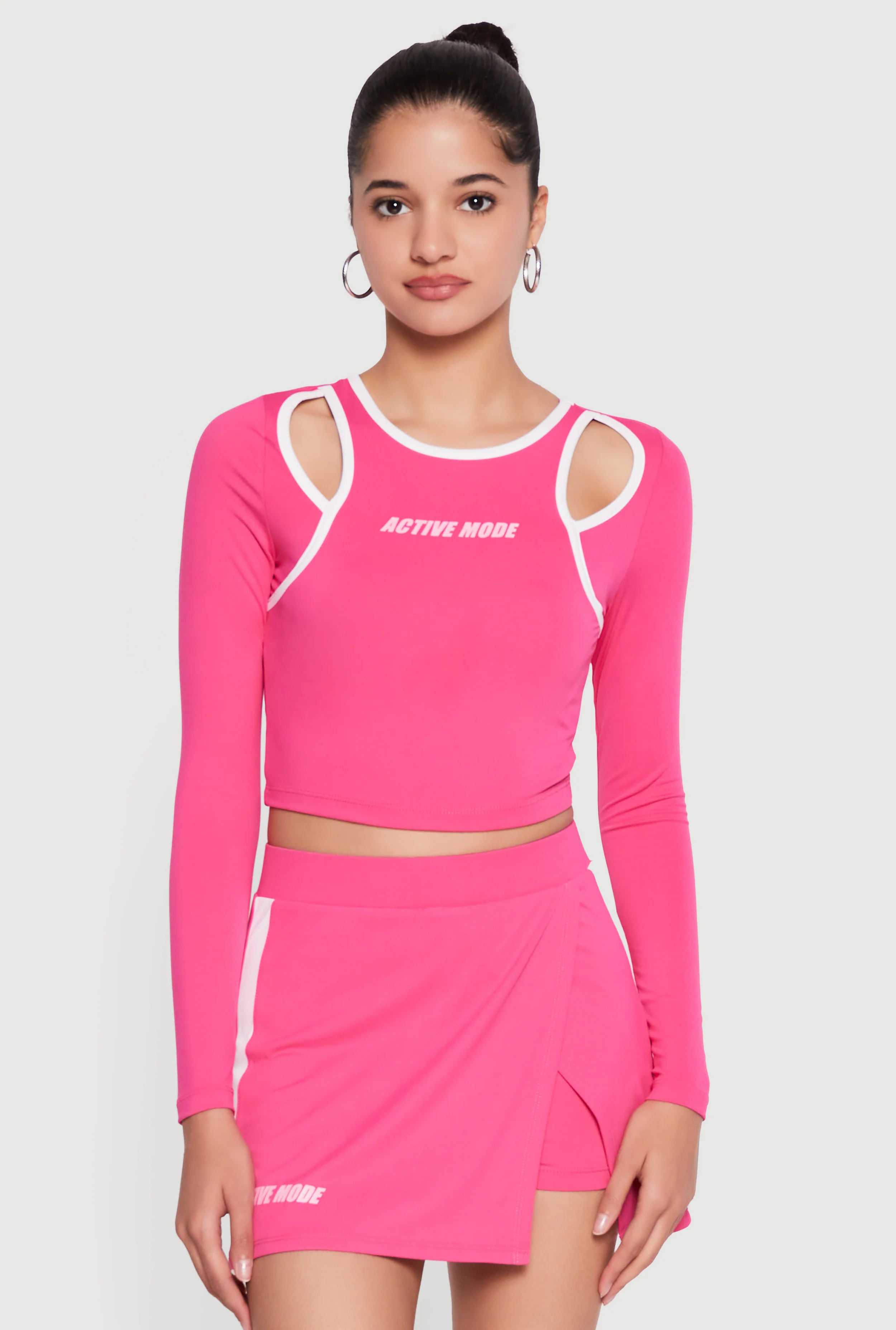 Active Mode Graphic Cutout Long Sleeve Crop Top