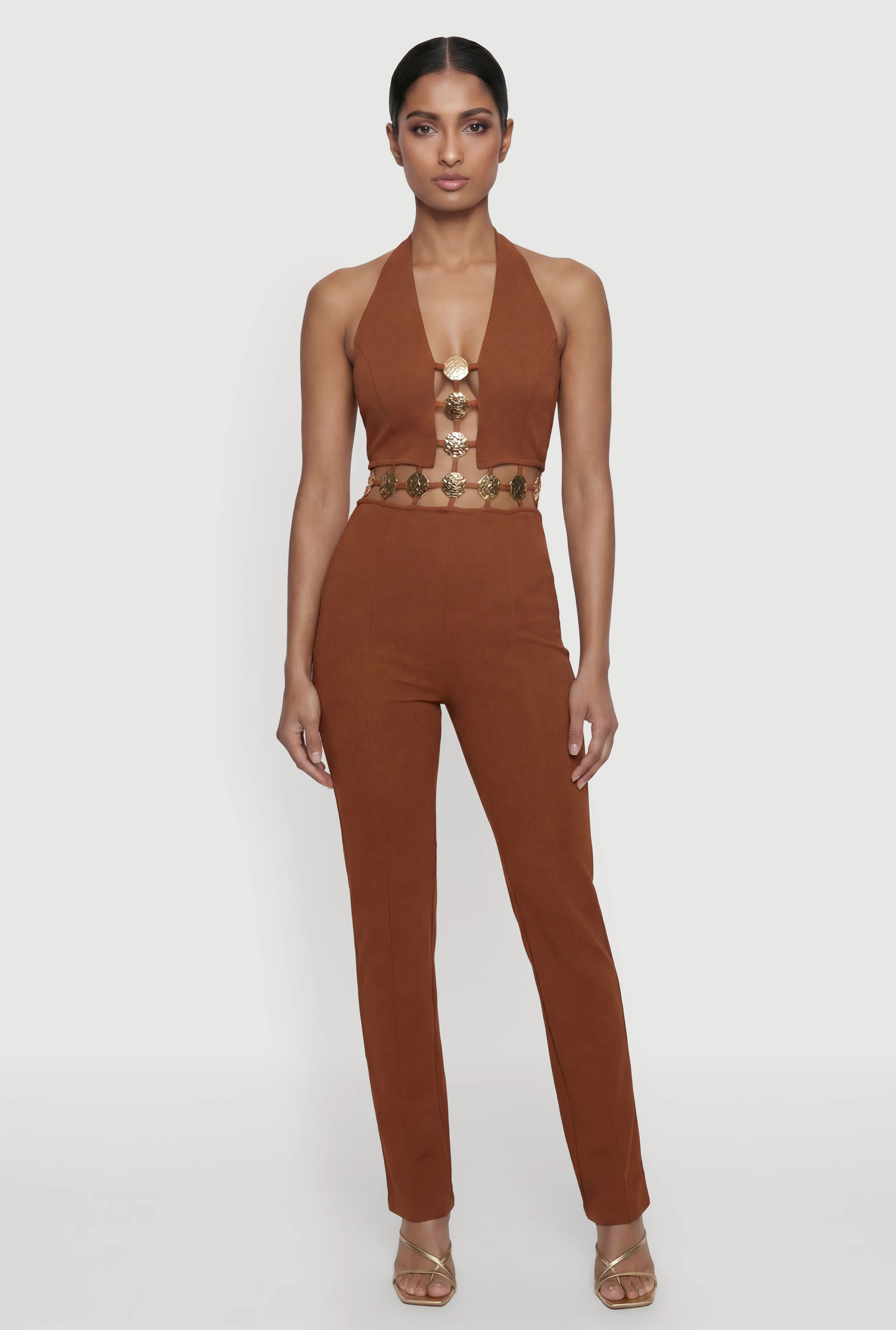 Medallion Cutout Halter Neck Jumpsuit
