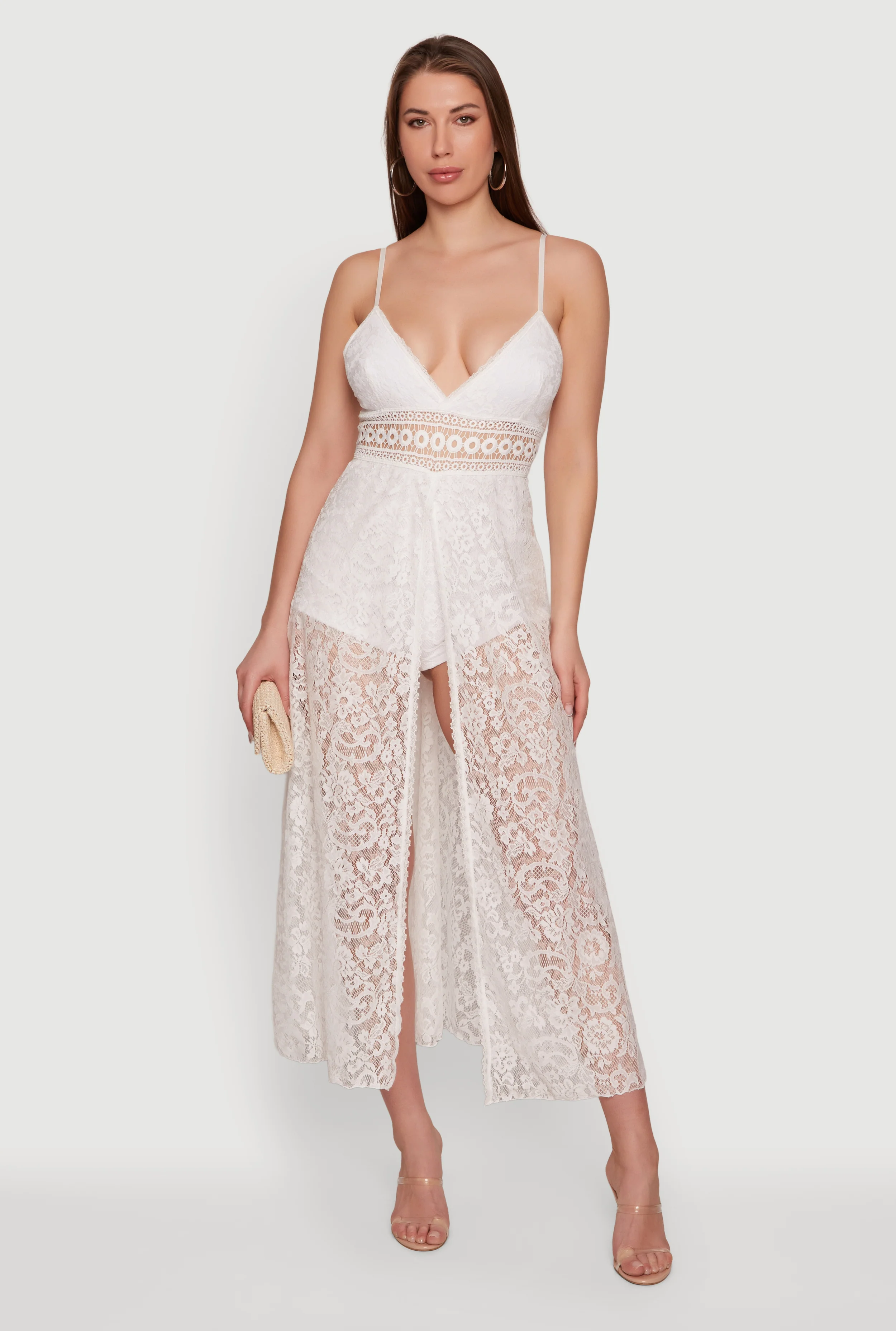 Crochet Waist Detail Lace Maxi Romper