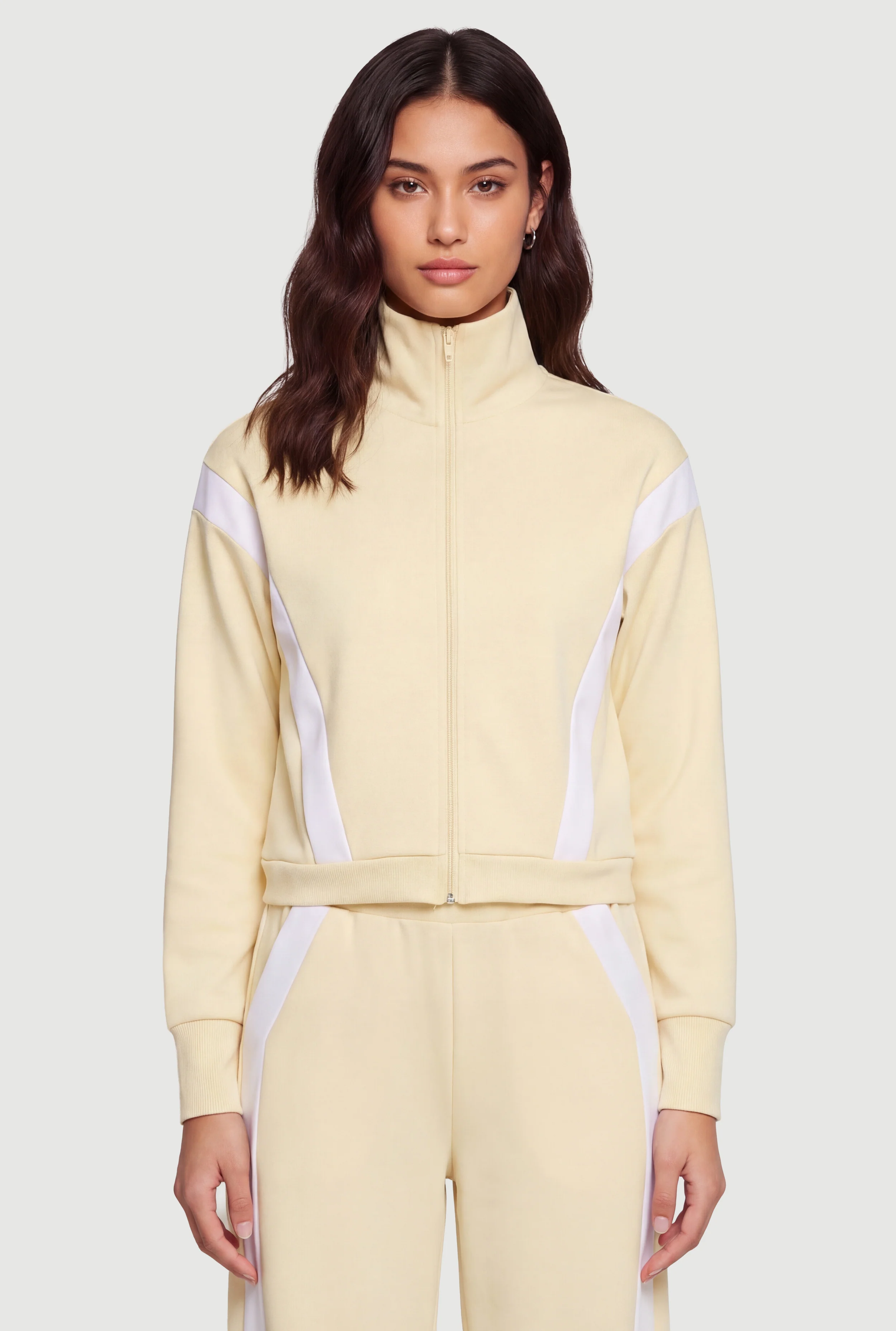 Contrast Trim Zip Front Mock Neck Active Jacket