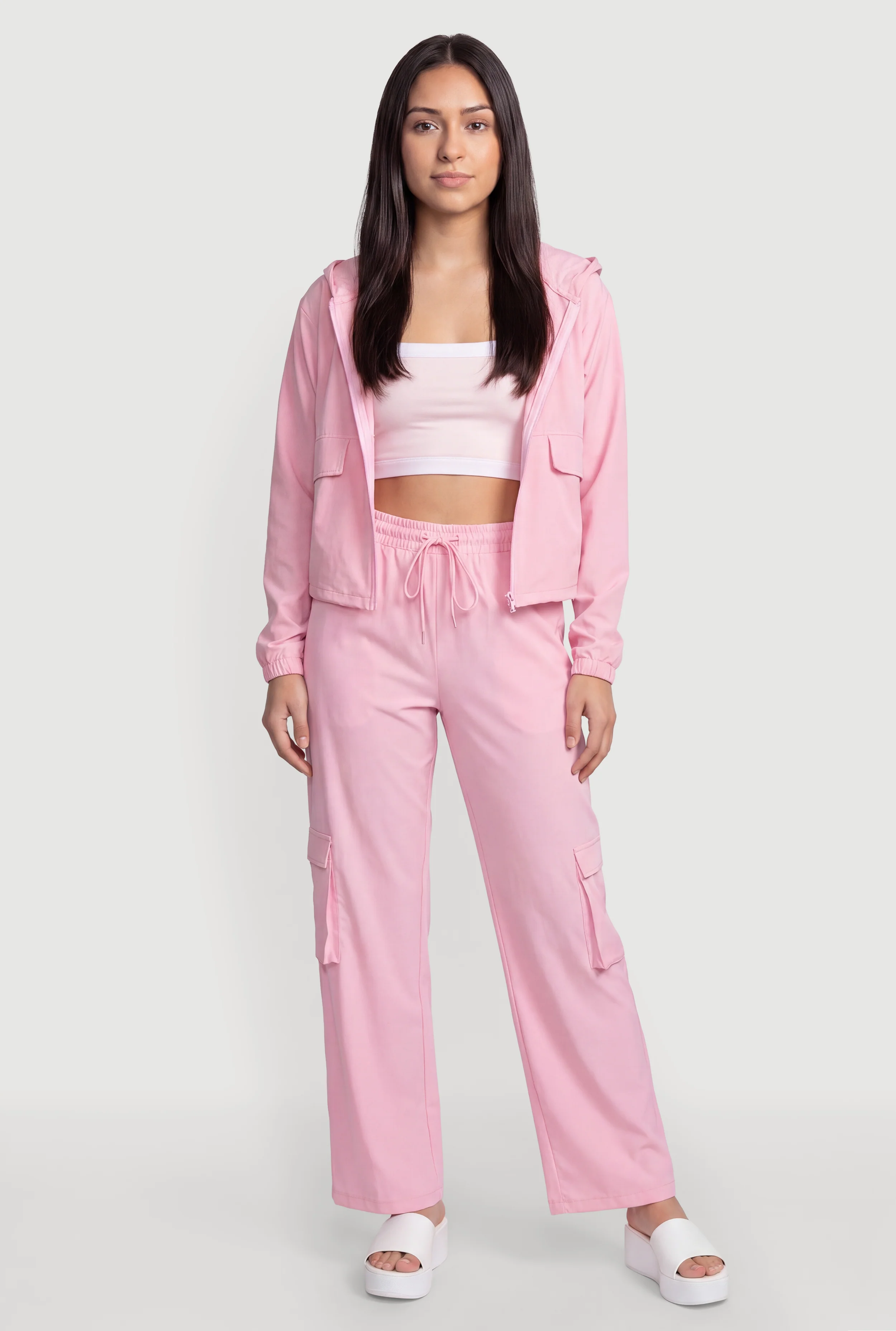Drawstring Waist Straight Leg Cargo Pants