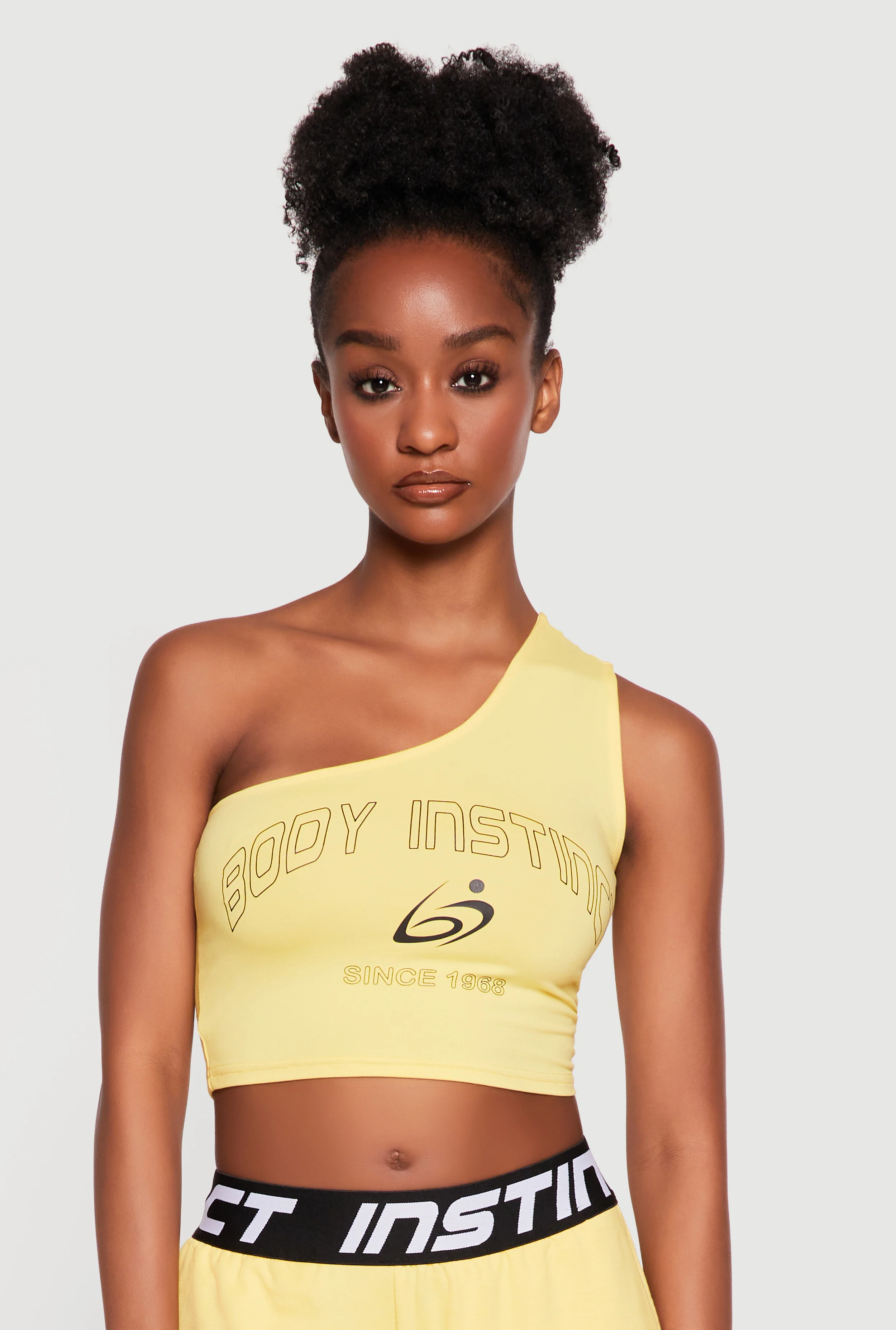 Body Instinct Graphic One Shoulder Crop Top