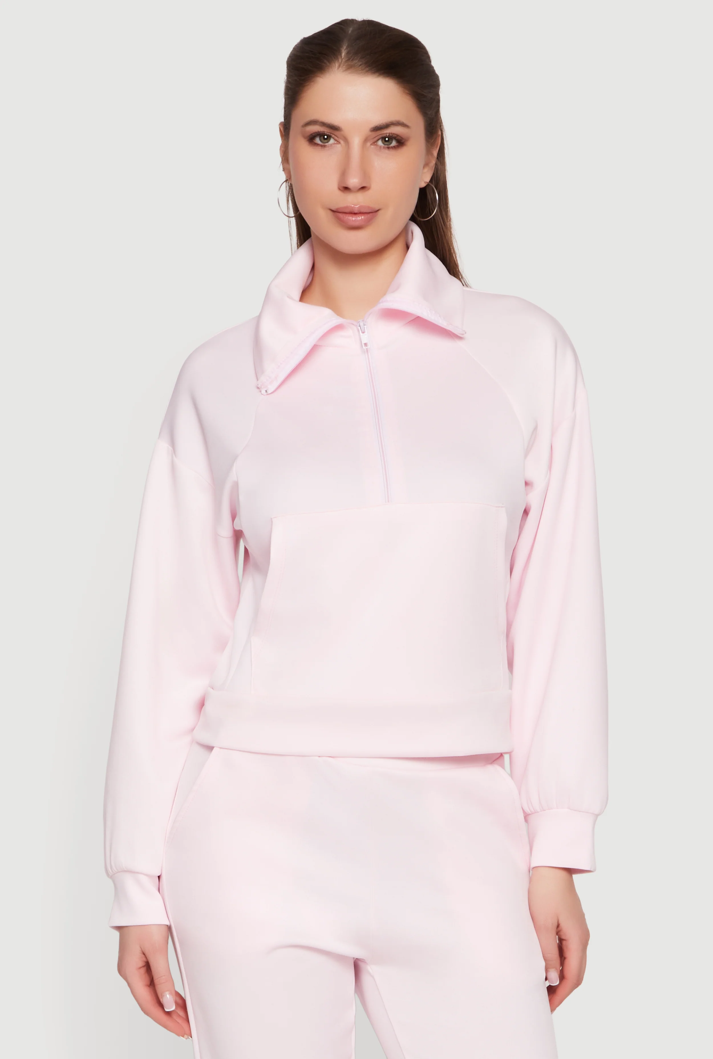 Long Sleeve Half Zip Front Kangaroo Pocket Pullover