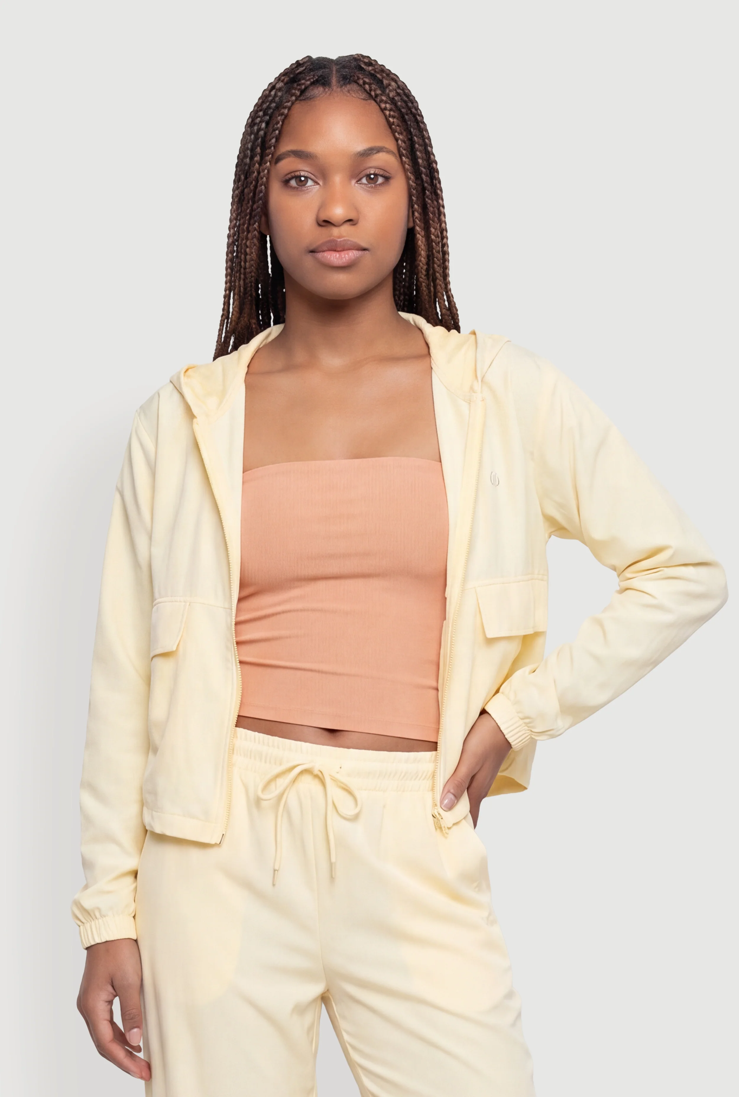 Solid Zip Front Hooded Active Jacket