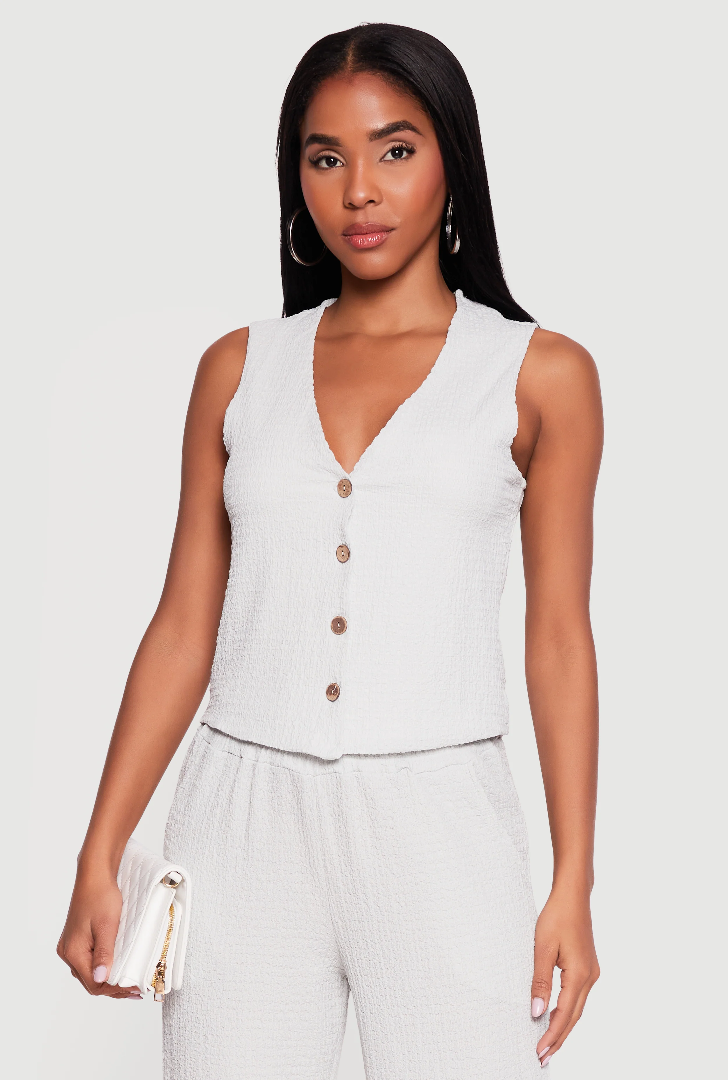 Textured Knit Button Front Blazer Vest
