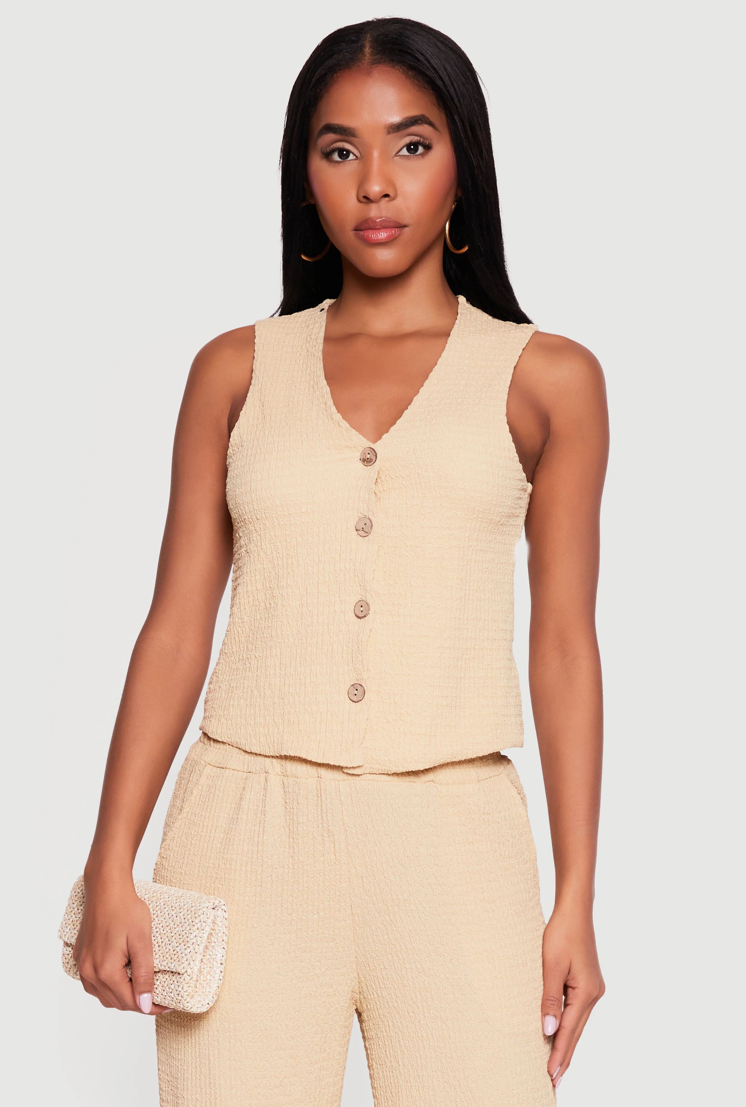 Textured Knit Button Front Blazer Vest