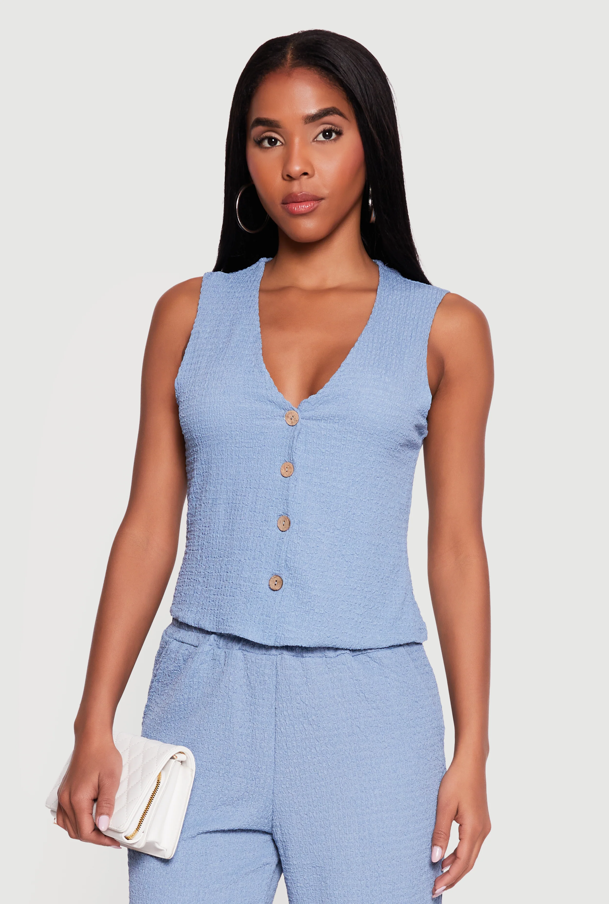 Textured Knit Button Front Blazer Vest
