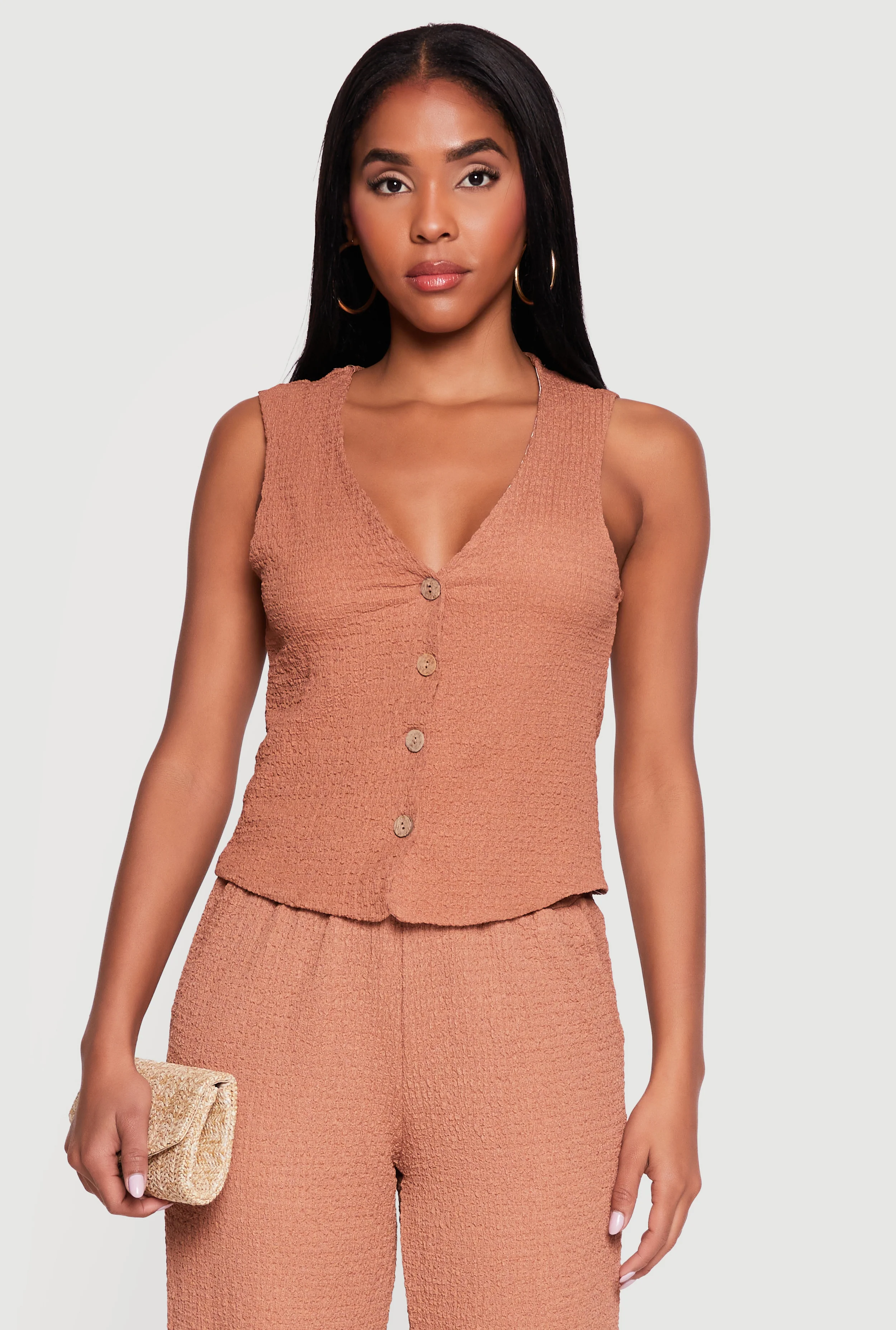 Textured Knit Button Front Blazer Vest