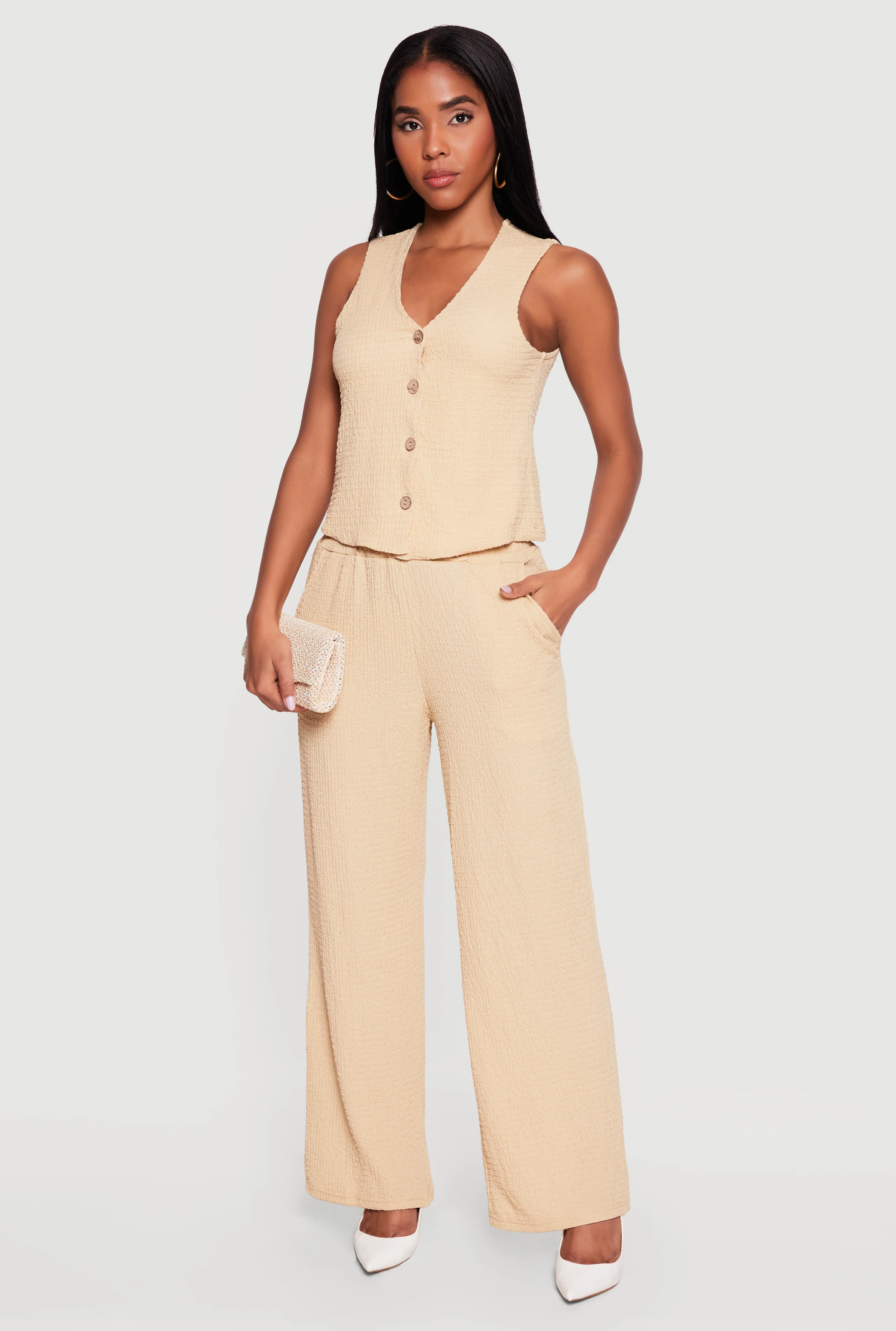 Textured Knit Wide Leg Pull On Pants