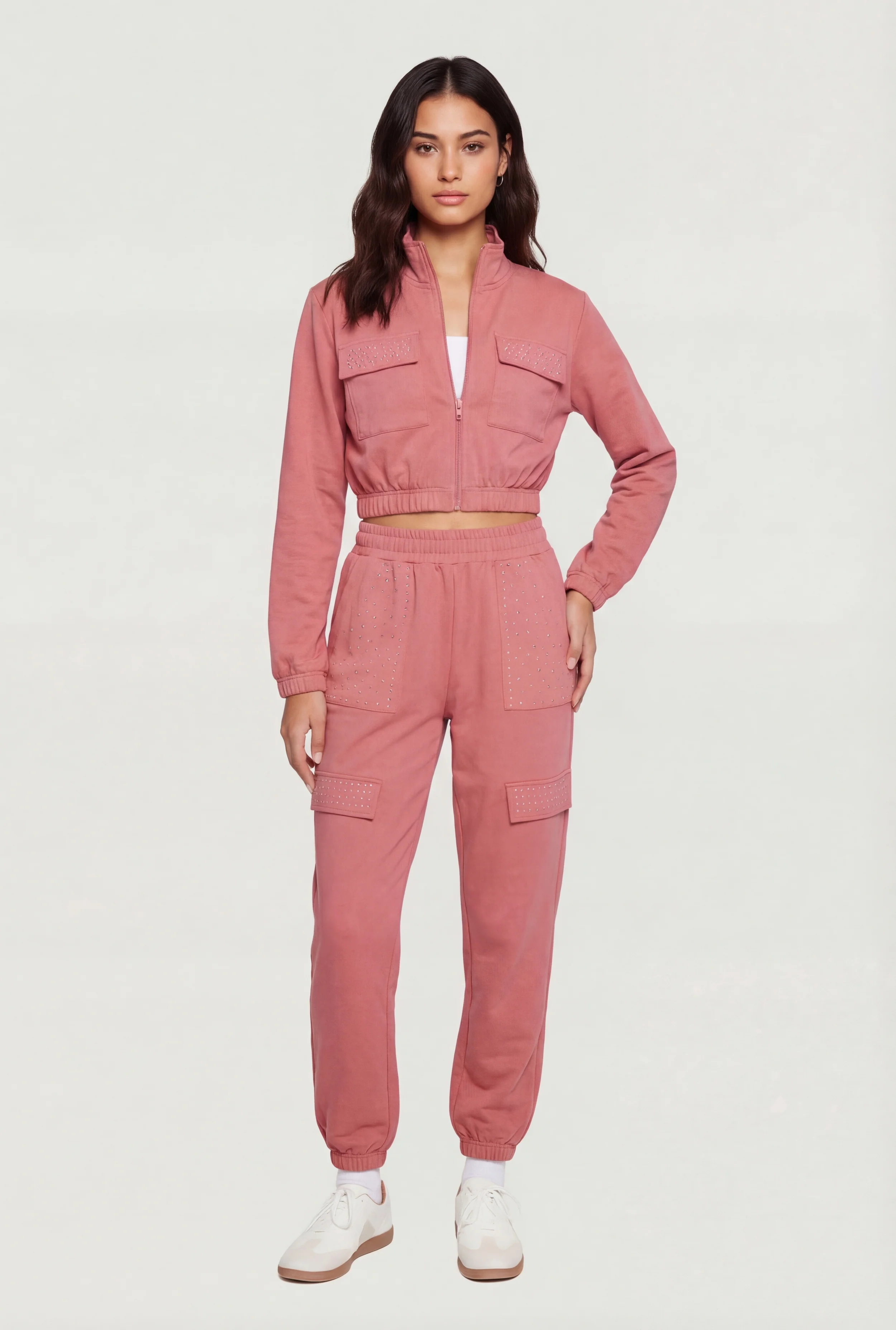 High Waisted Rhinestone Detail Joggers