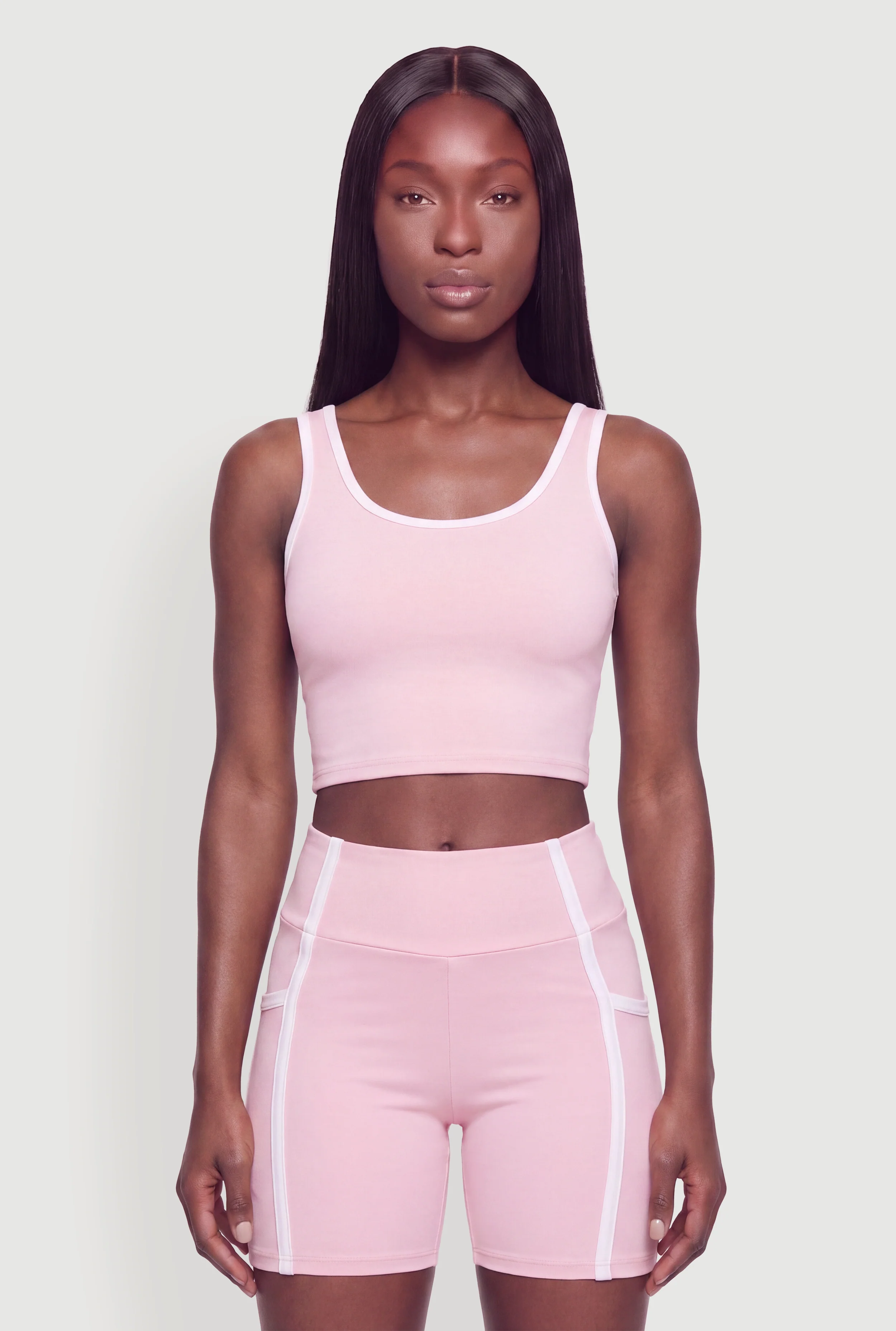 Racerback Layered Look Scoop Neck Crop Top