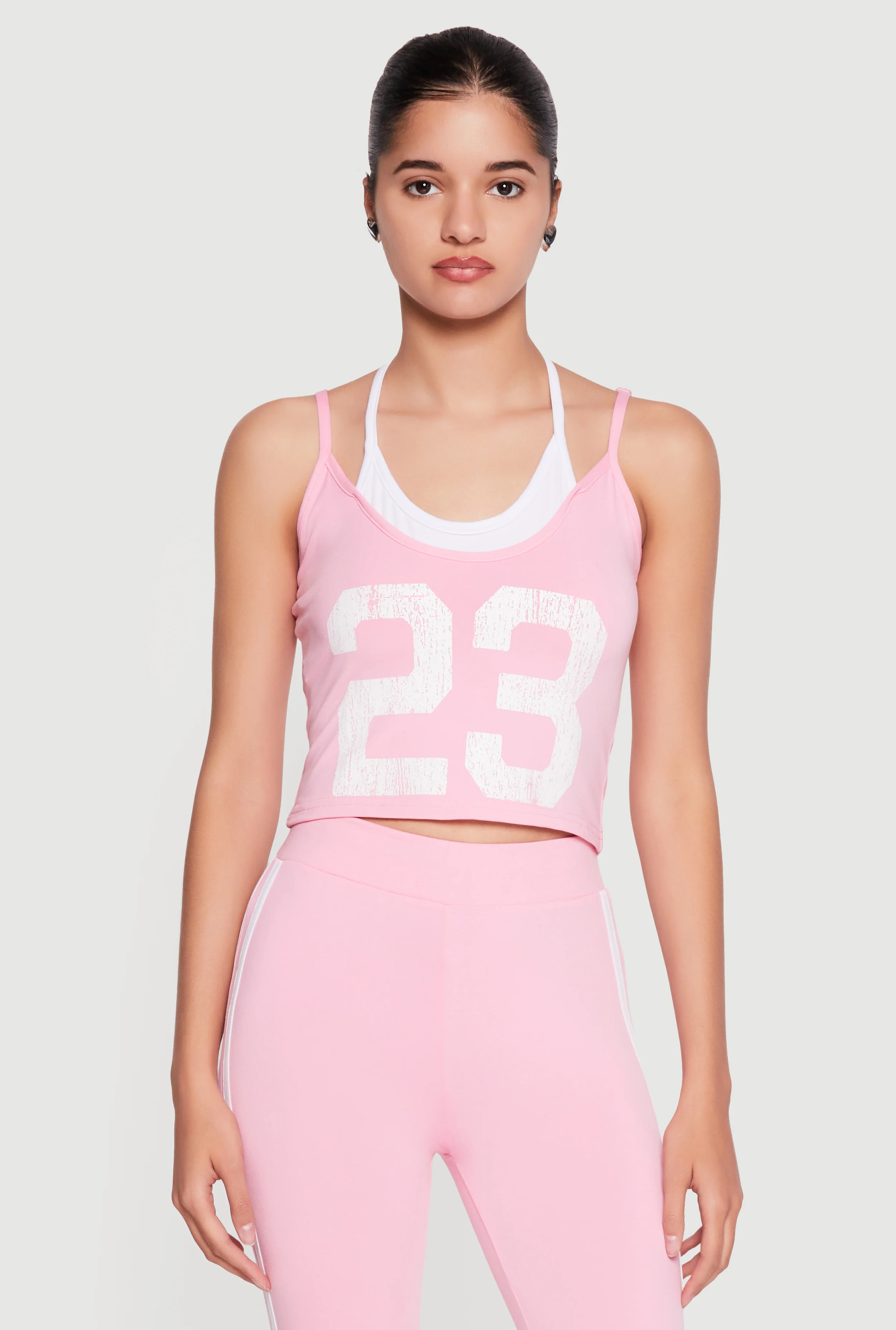 Color Blocked 23 Graphic Layered Look Crop Top