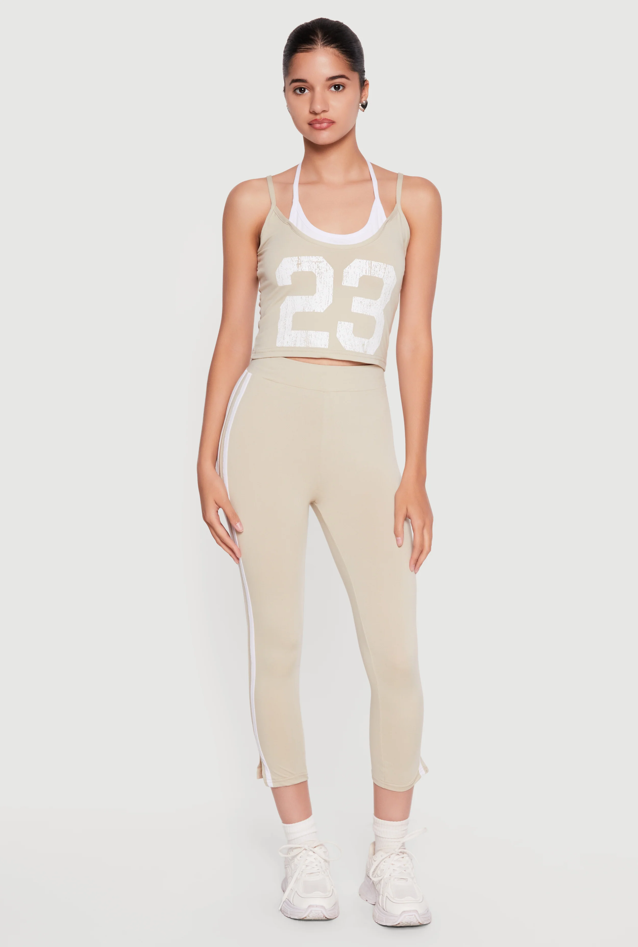 Varsity Stripe Side Slit Capris Leggings