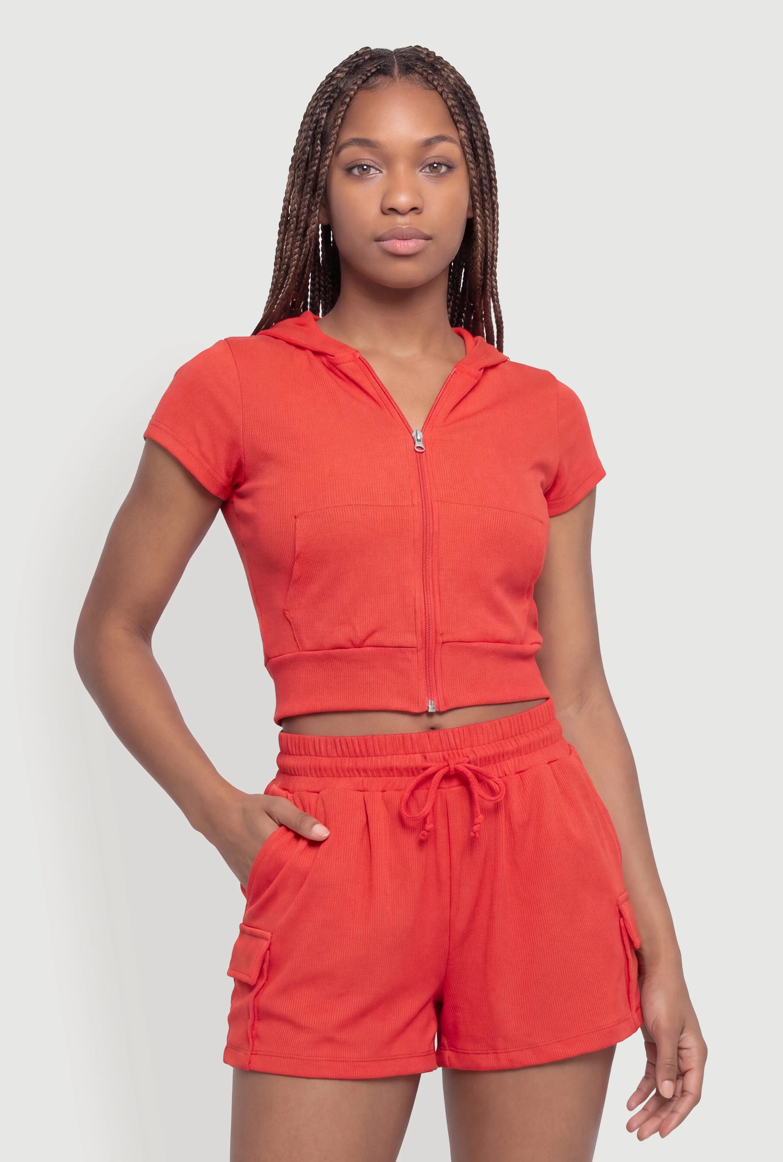 Short Sleeve Cropped Hooded Sweatshirt