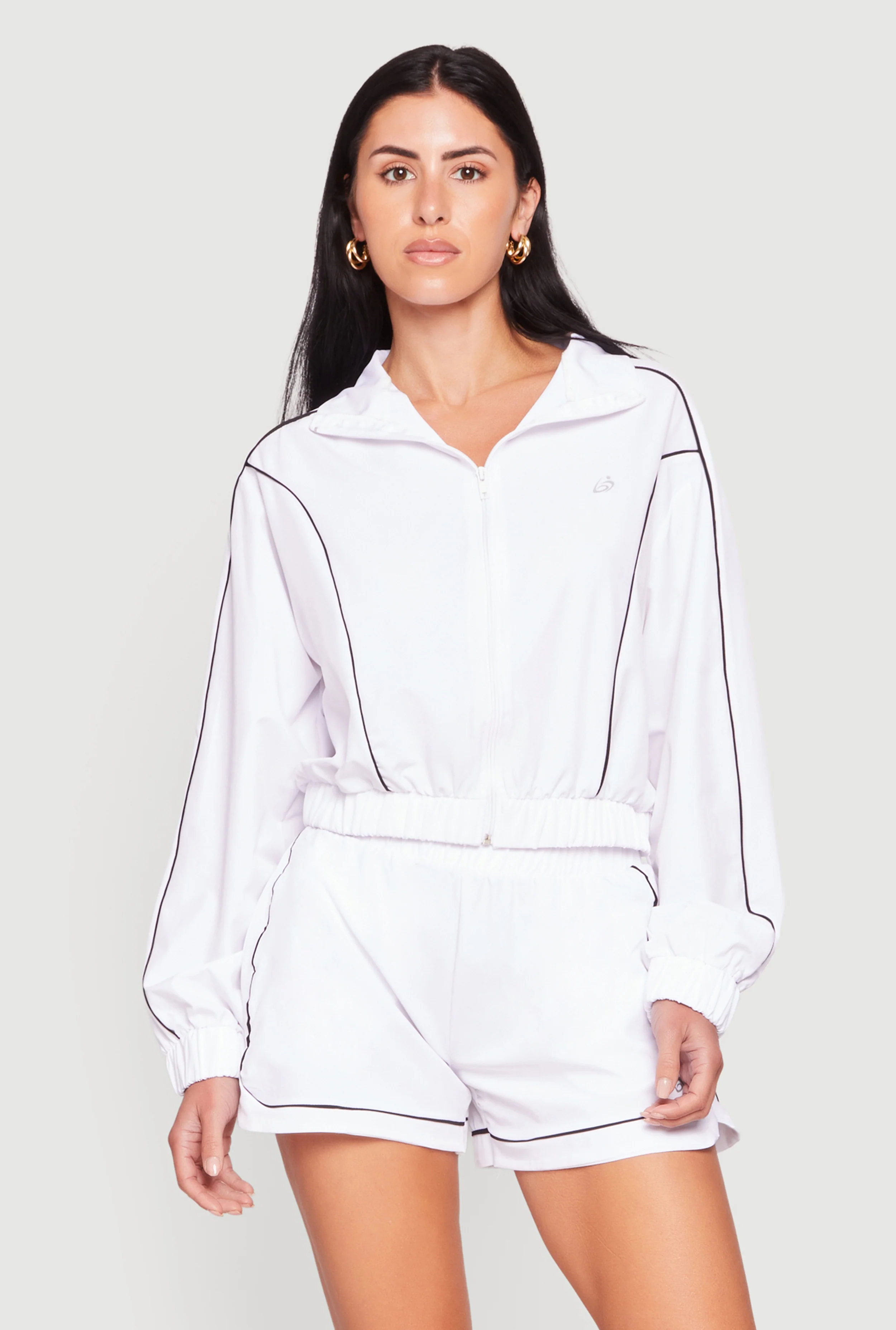 Contrast Trim Piping Zip Front Track Jacket