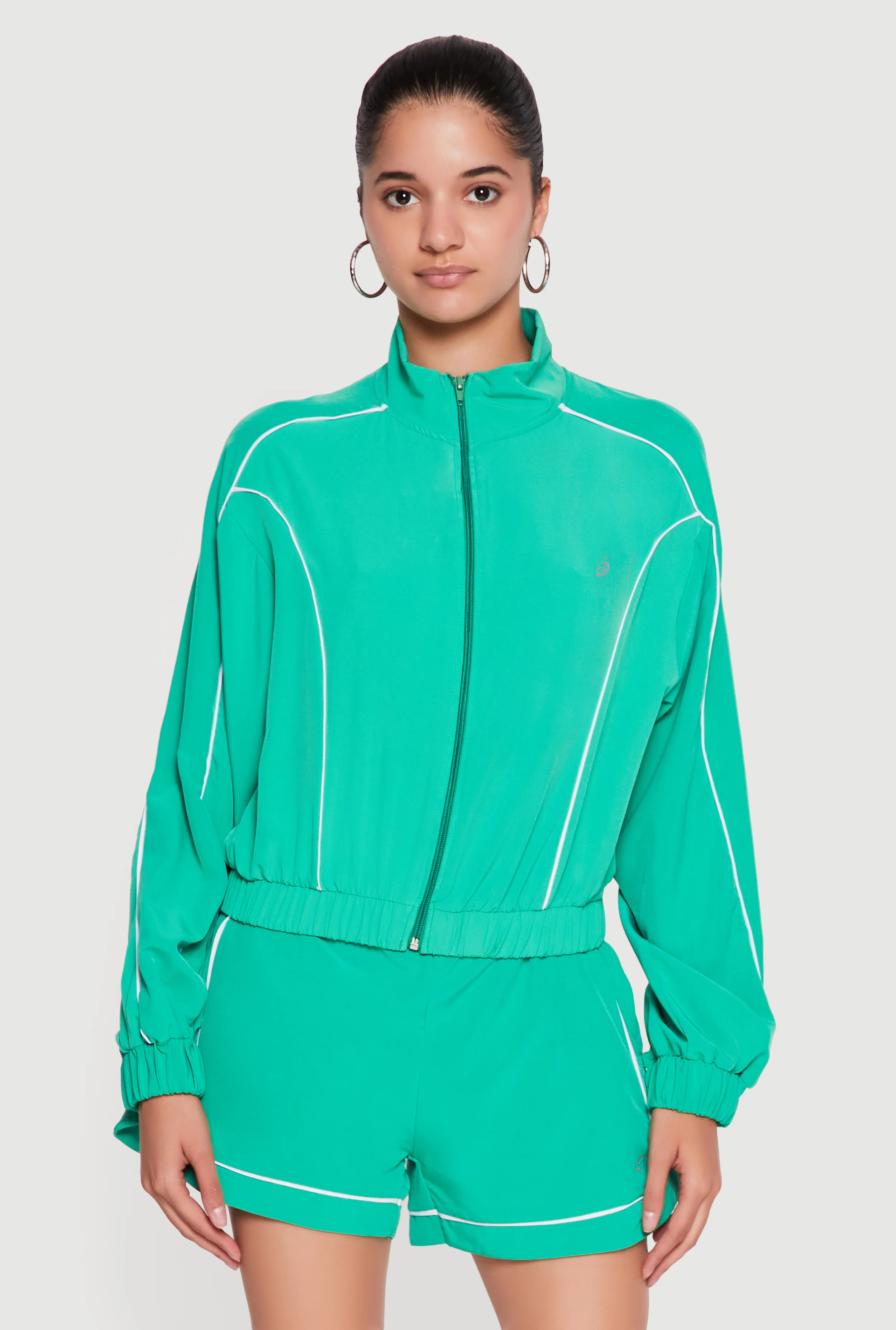 Contrast Trim Piping Zip Front Track Jacket