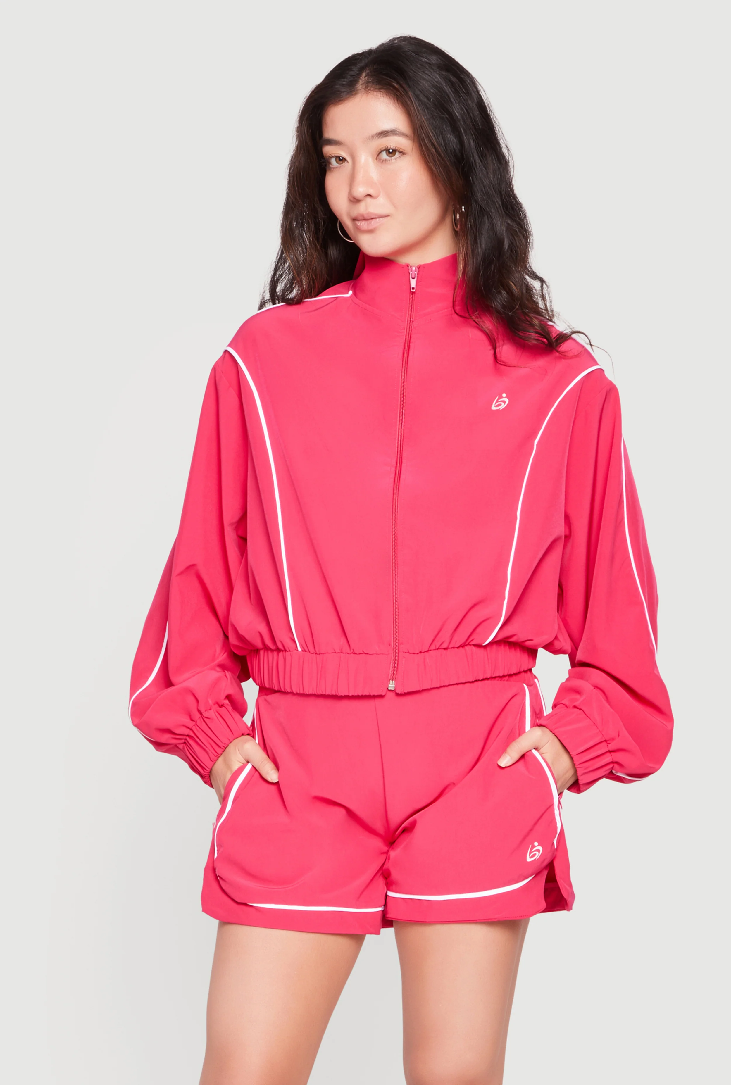 Contrast Trim Piping Zip Front Track Jacket