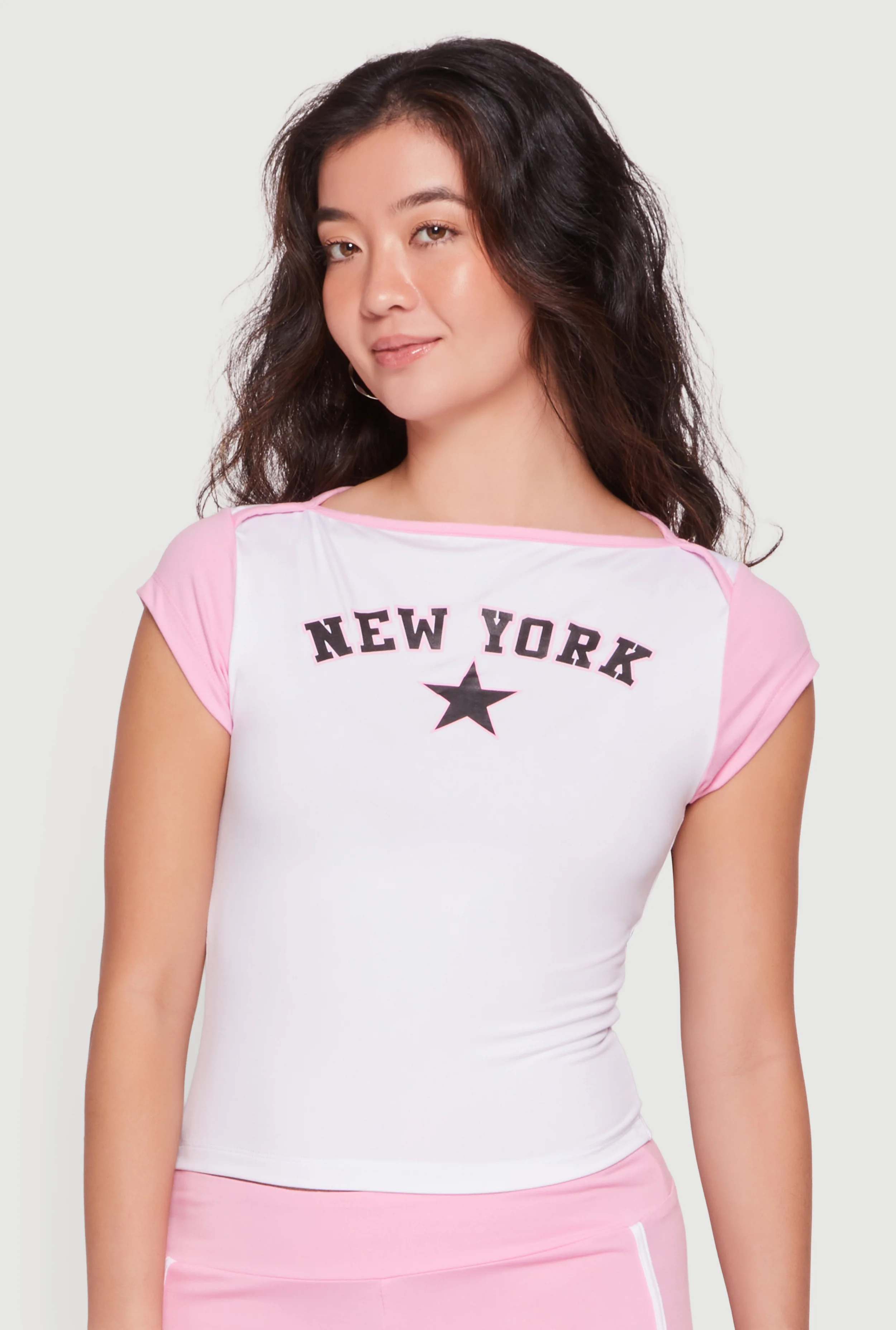 Color Blocked New York Graphic Cap Sleeve Tee