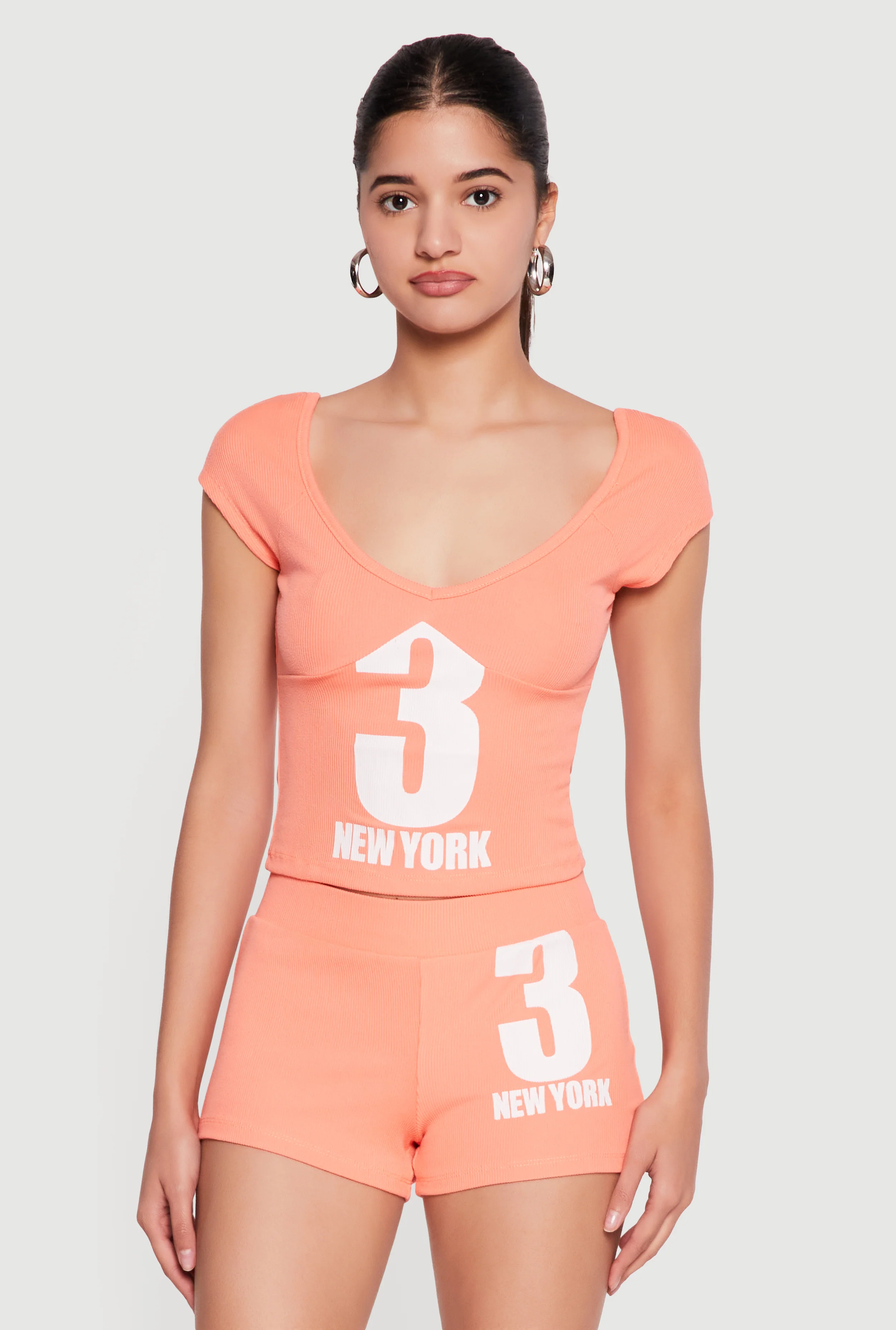 3 New York Graphic V Neck Crop Top