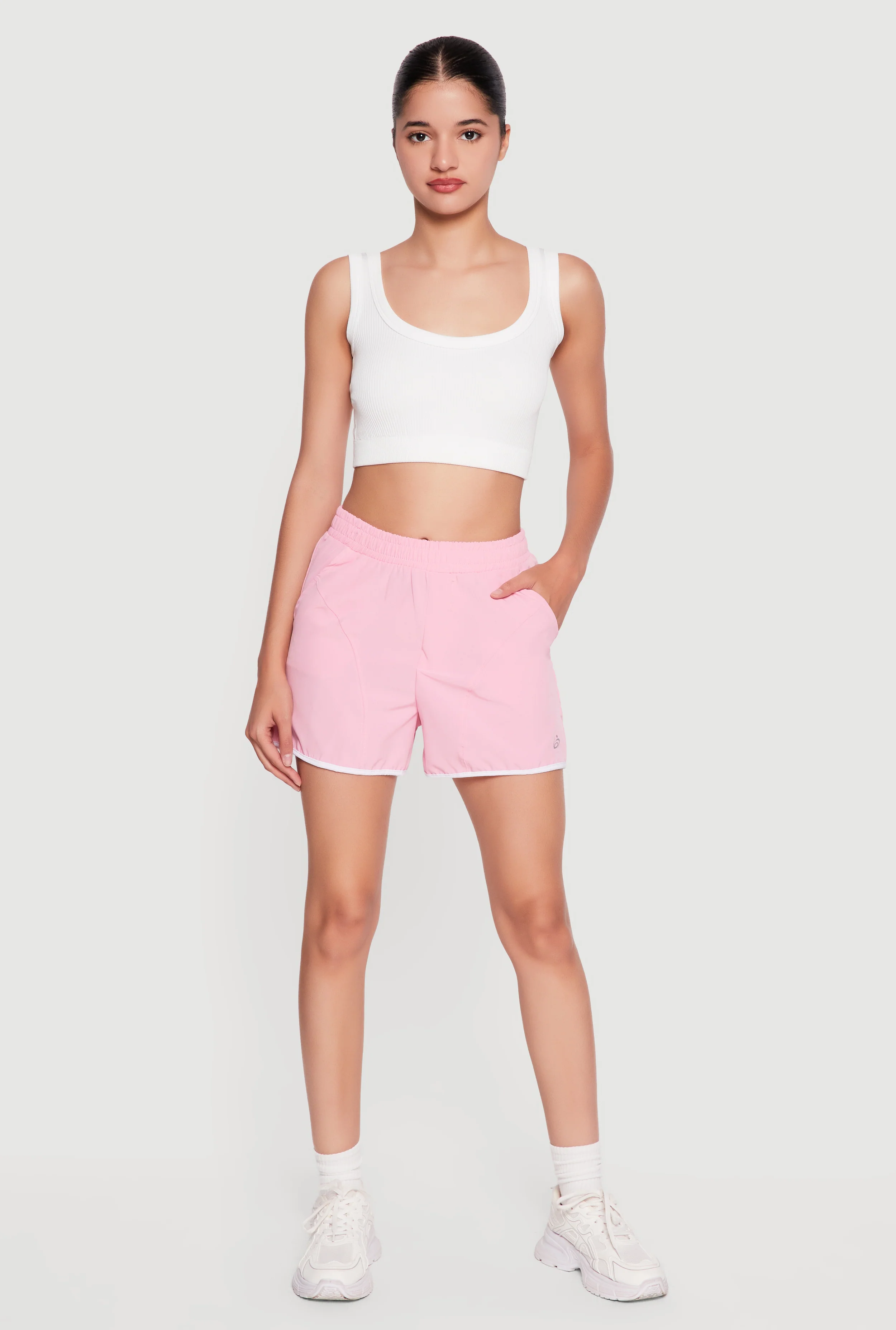 Contrast Trim Decorative Stitch Smocked High Waist Shorts