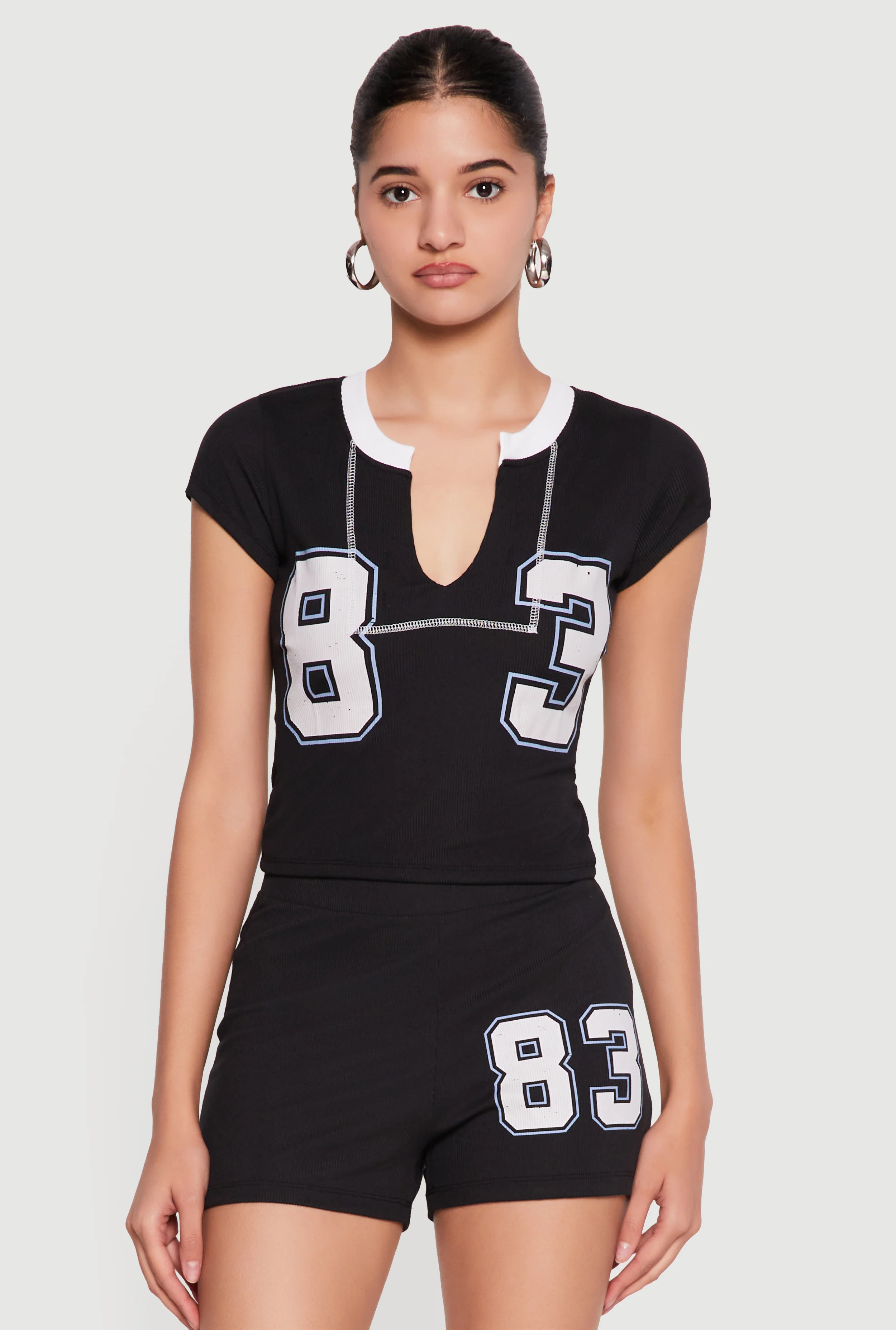 Contrast Trim 83 Graphic Cap Sleeve Tee
