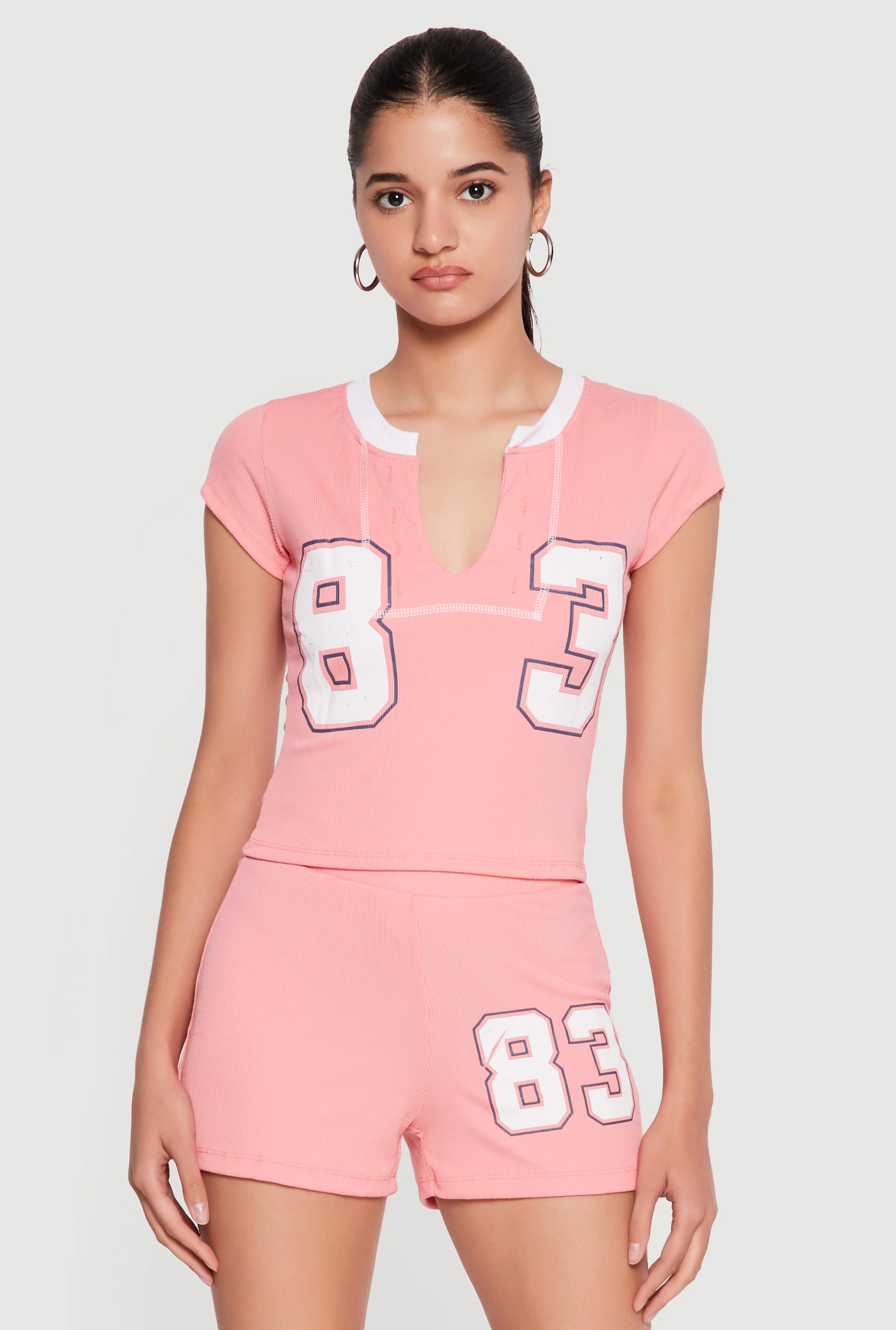 Contrast Trim 83 Graphic Cap Sleeve Tee