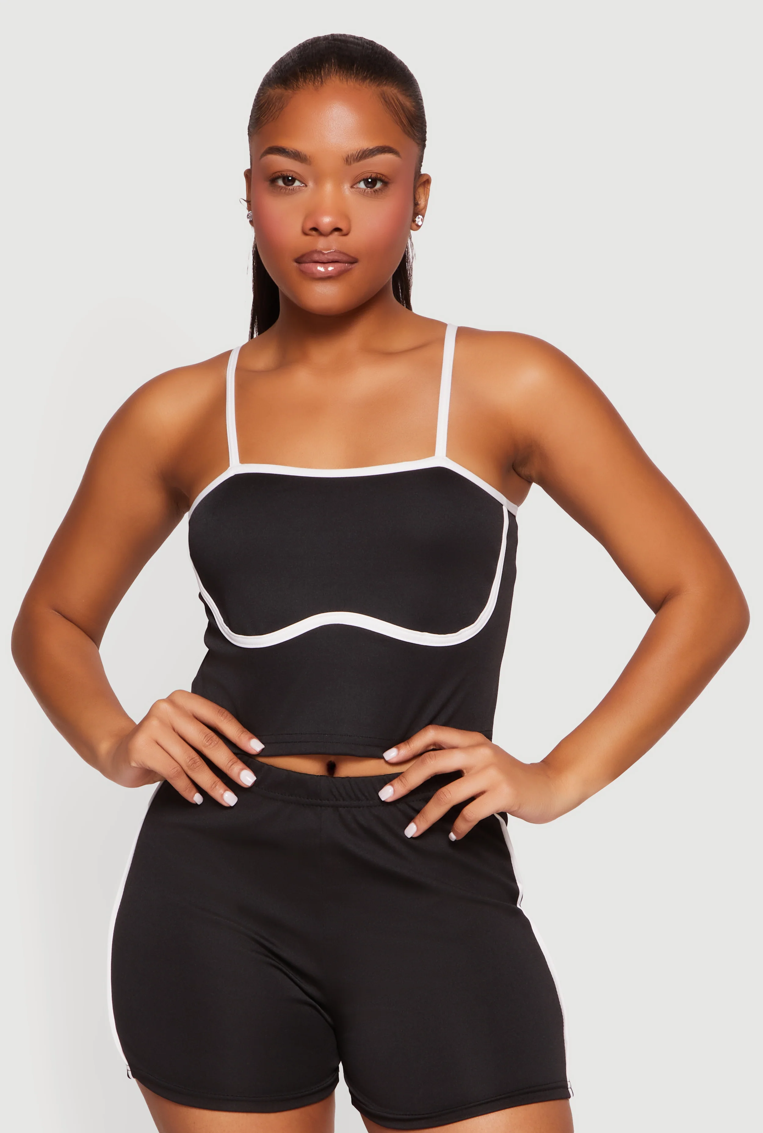 Contrast Trim Square Neckline Crop Top