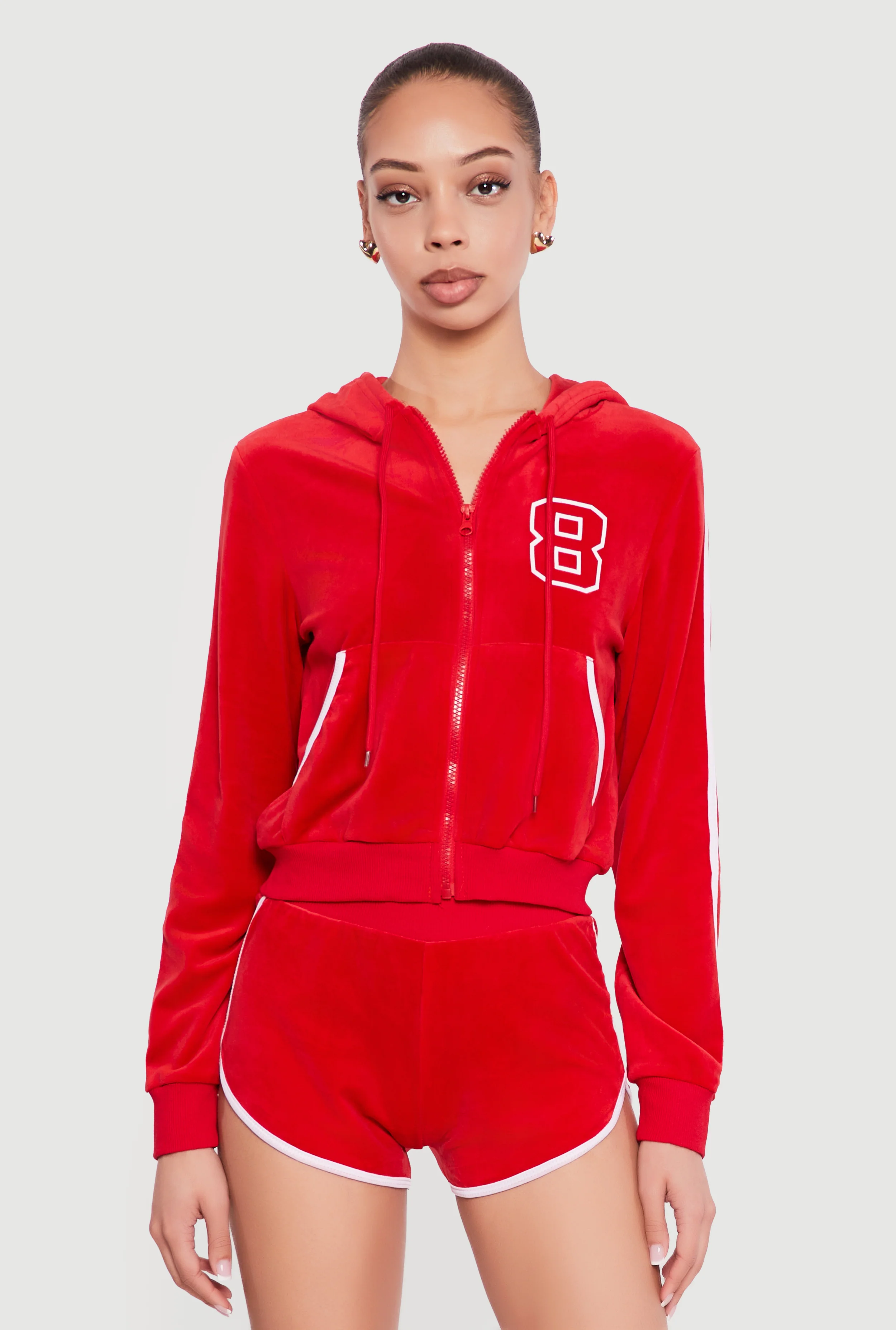 8 Graphic Zip Front Velour Hoodie