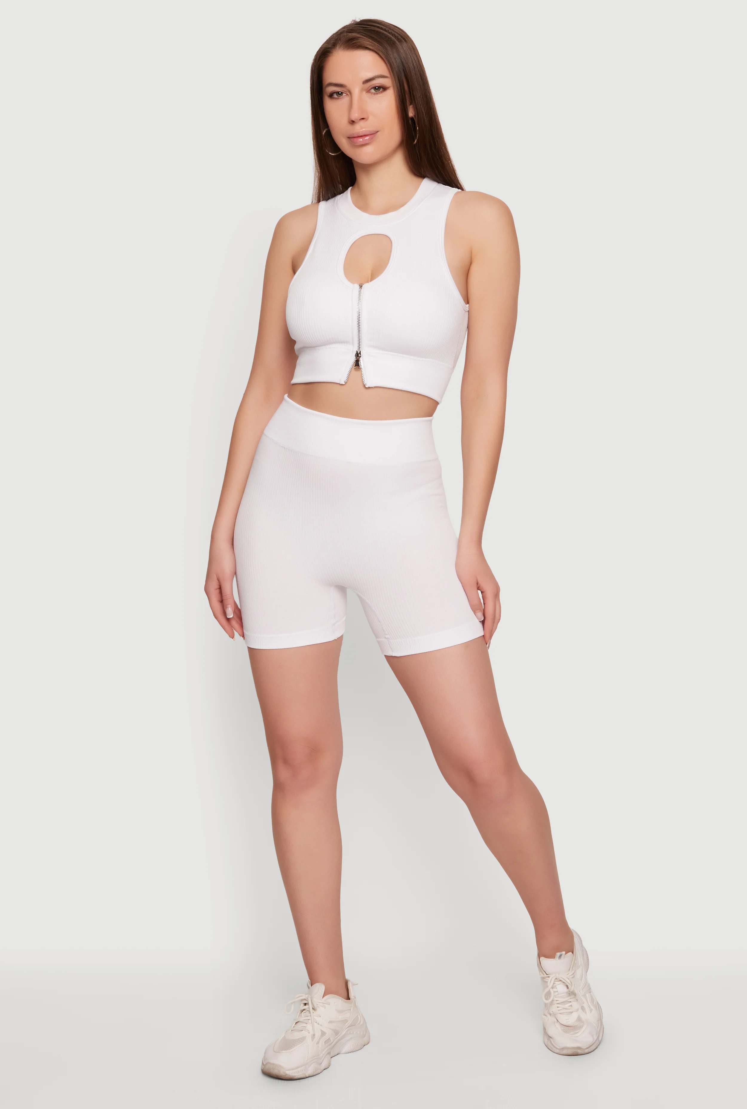 High Waisted Compression Rib Bike Shorts