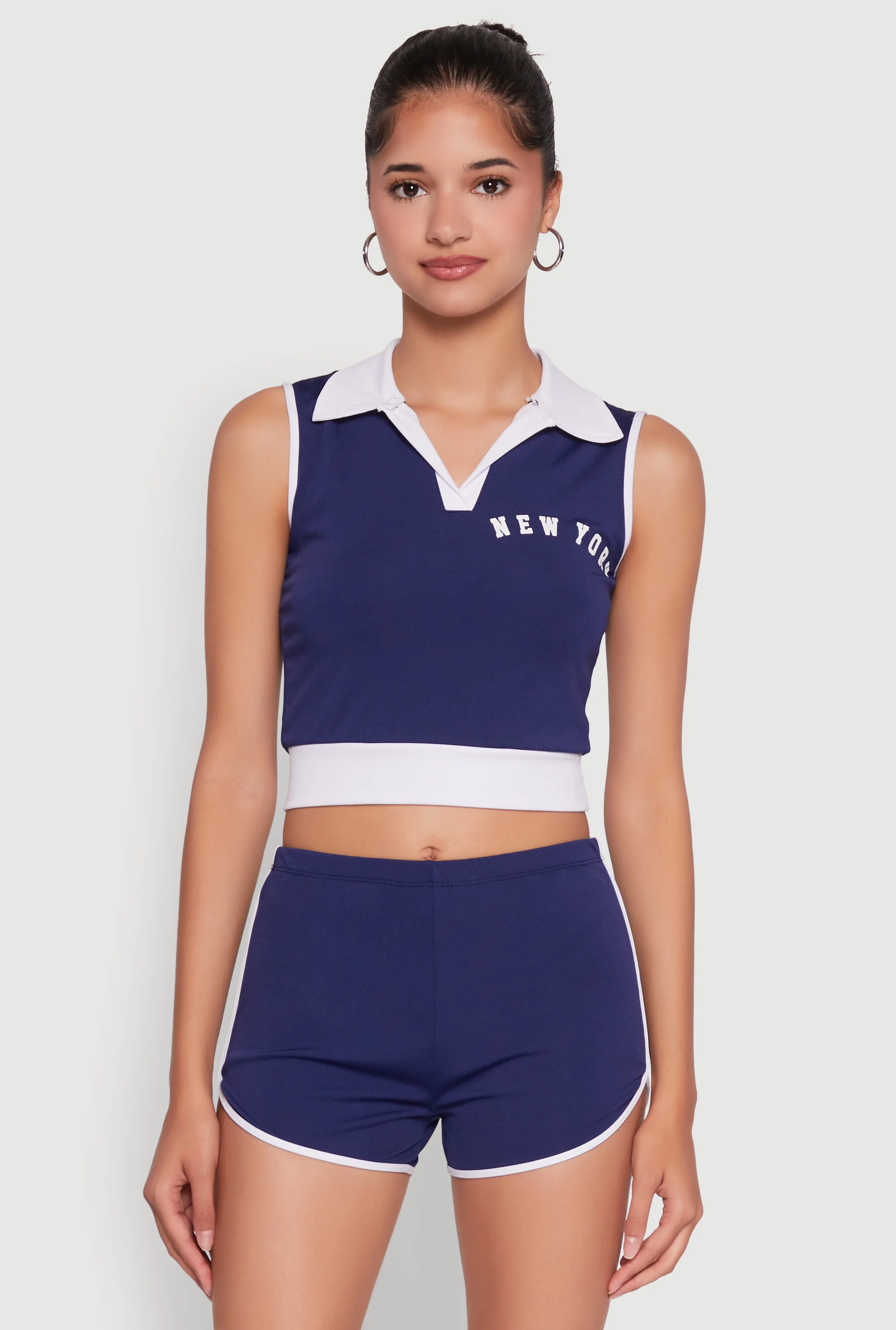 Stylish Contrast Trim Cropped Polo Top