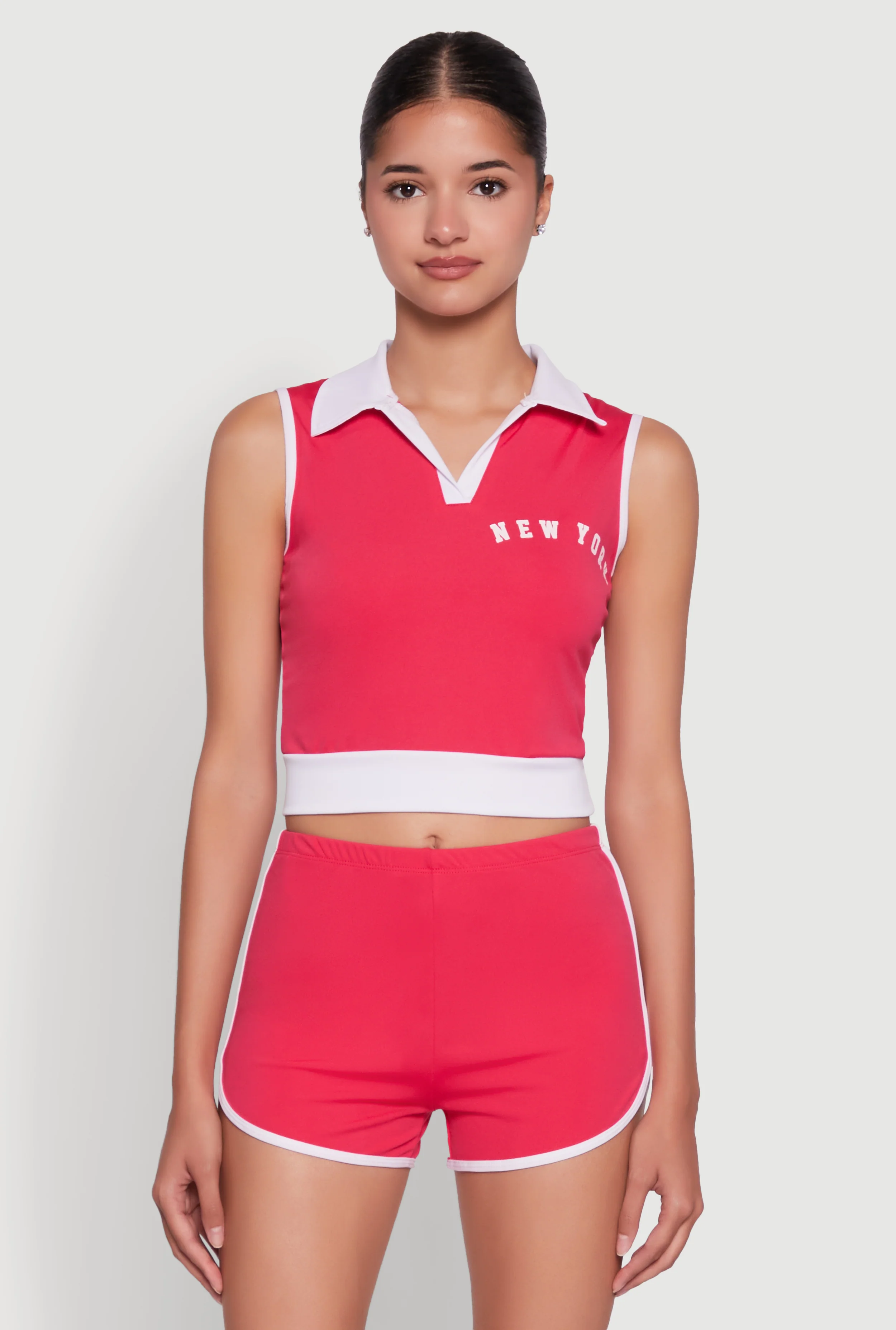 Stylish Contrast Trim Cropped Polo Top