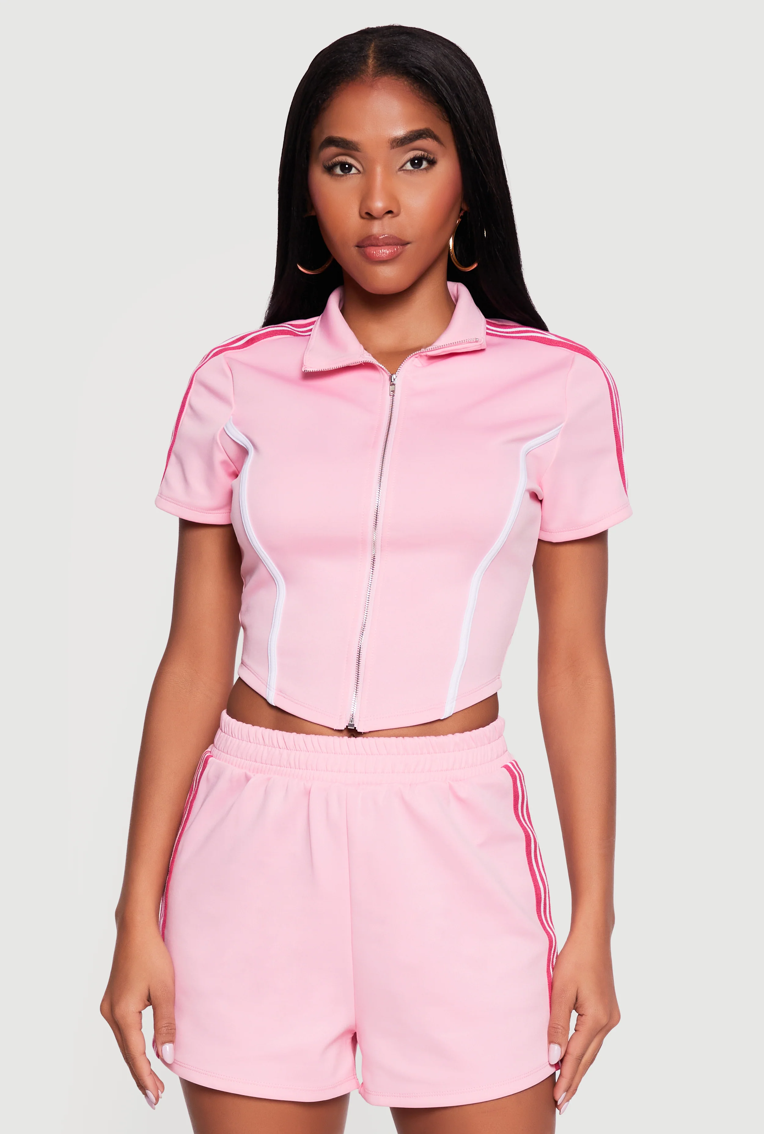 Varsity Striped Detail Short Sleeve Active Jacket
