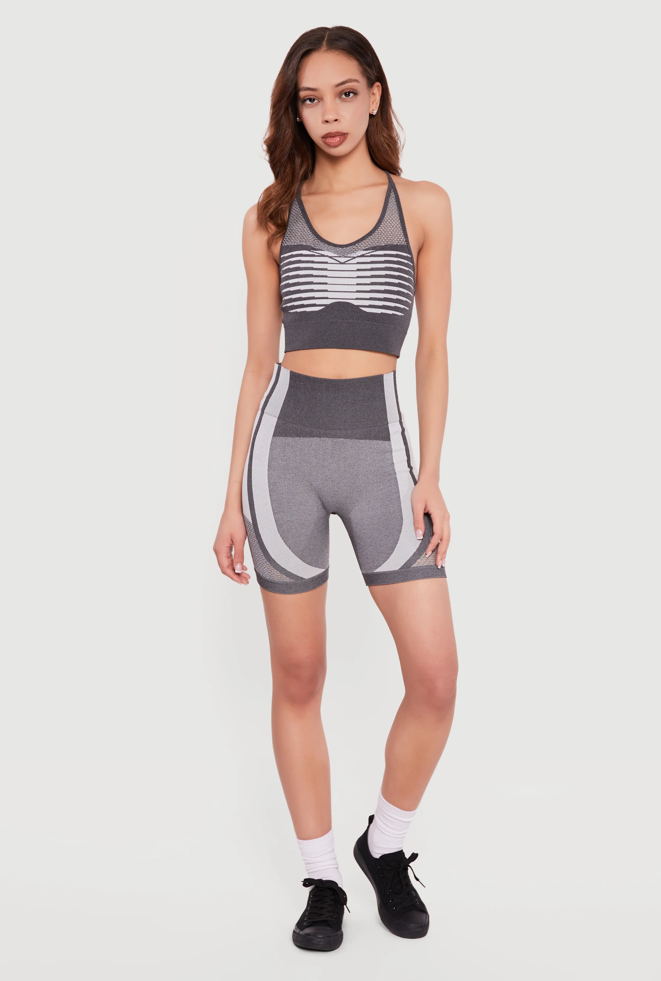 Seamless Color Blocked Laser Cut Biker Shorts