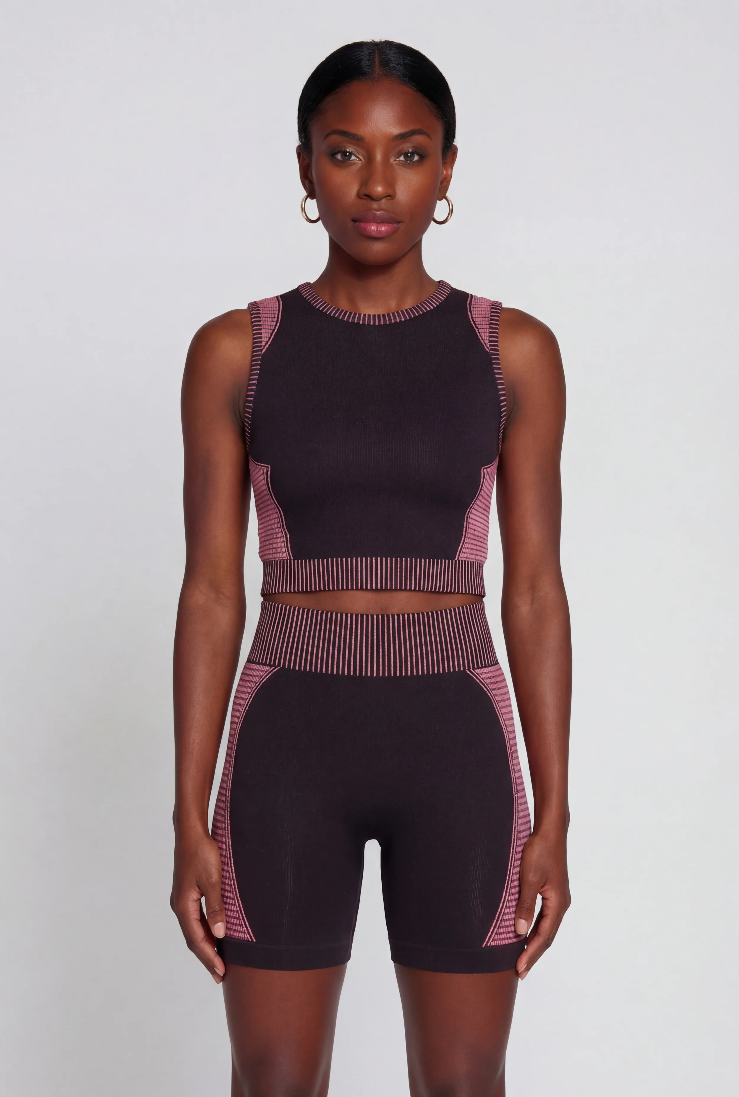 Seamless Stripe Detail Laser Cut Crop Top
