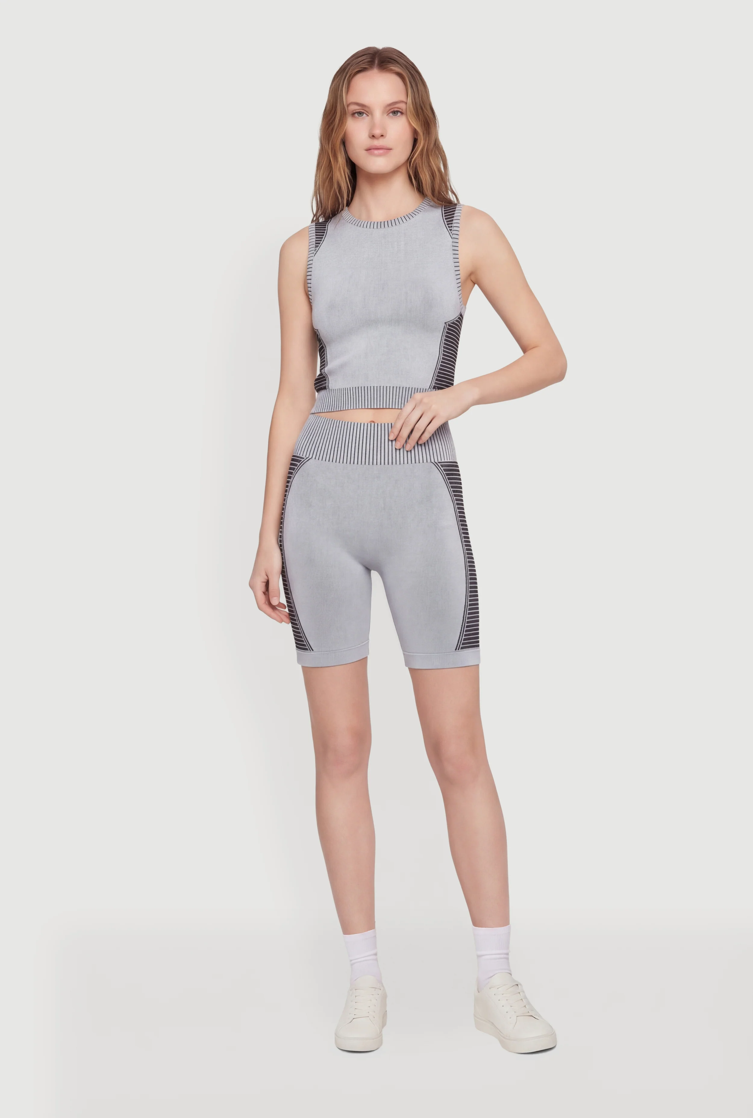 Seamless Stripe Detail Laser Cut Bike Shorts
