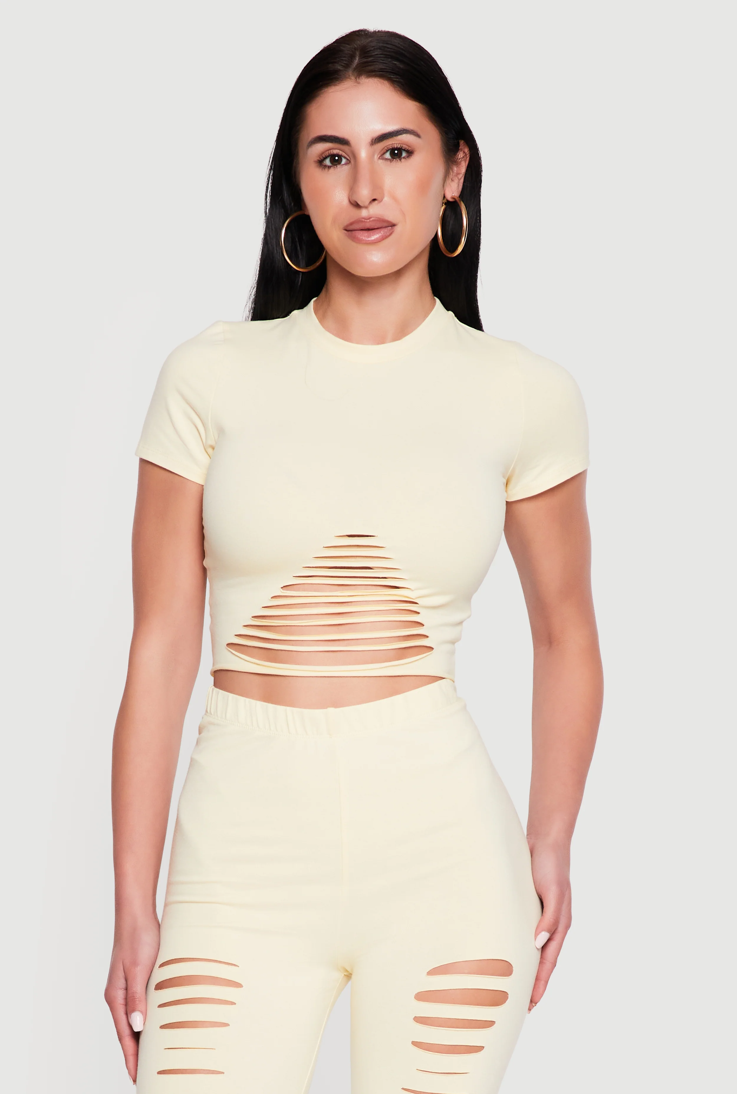 Laser Cut Short Sleeve Crop Top