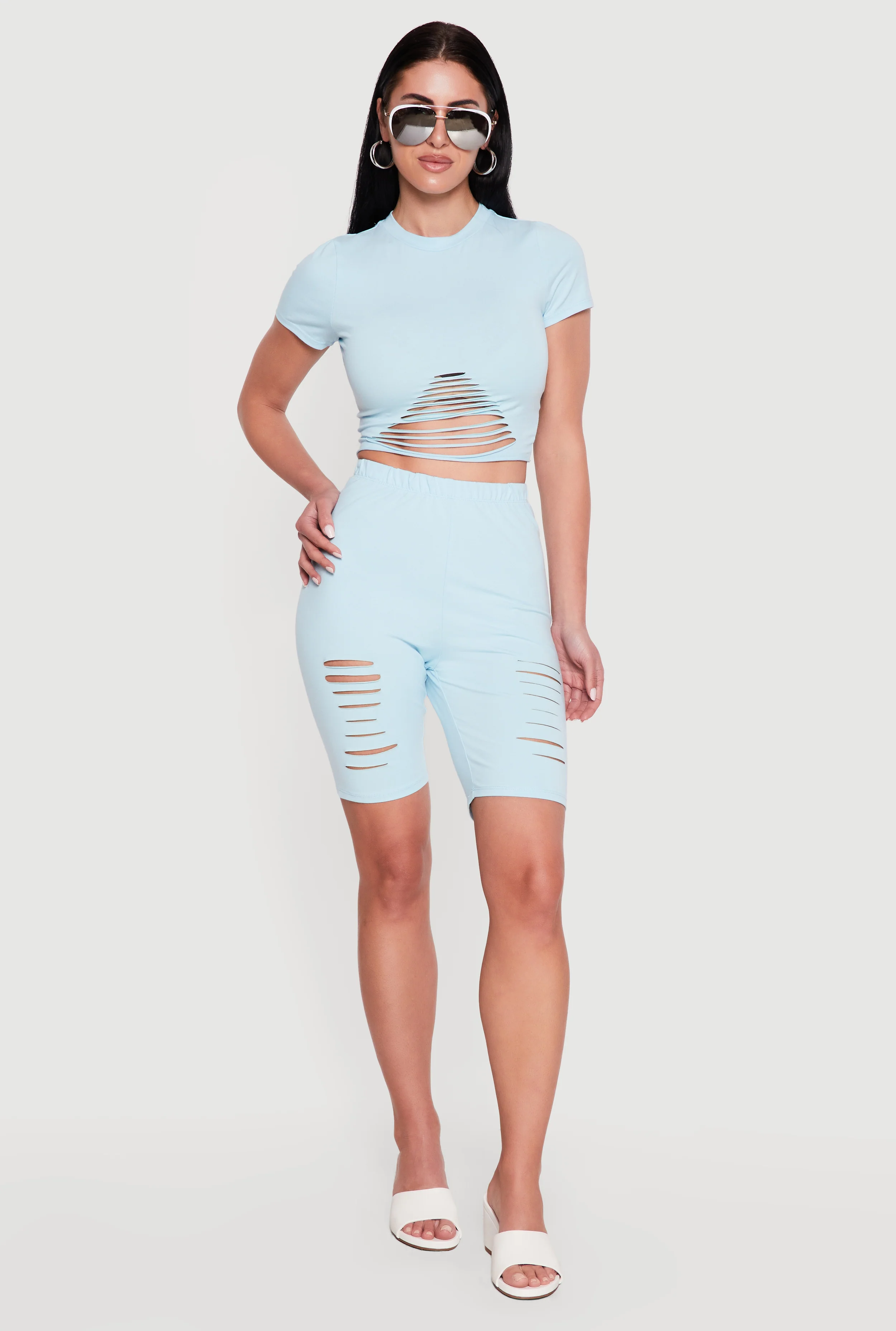 Laser Cut High Waisted Biker Shorts
