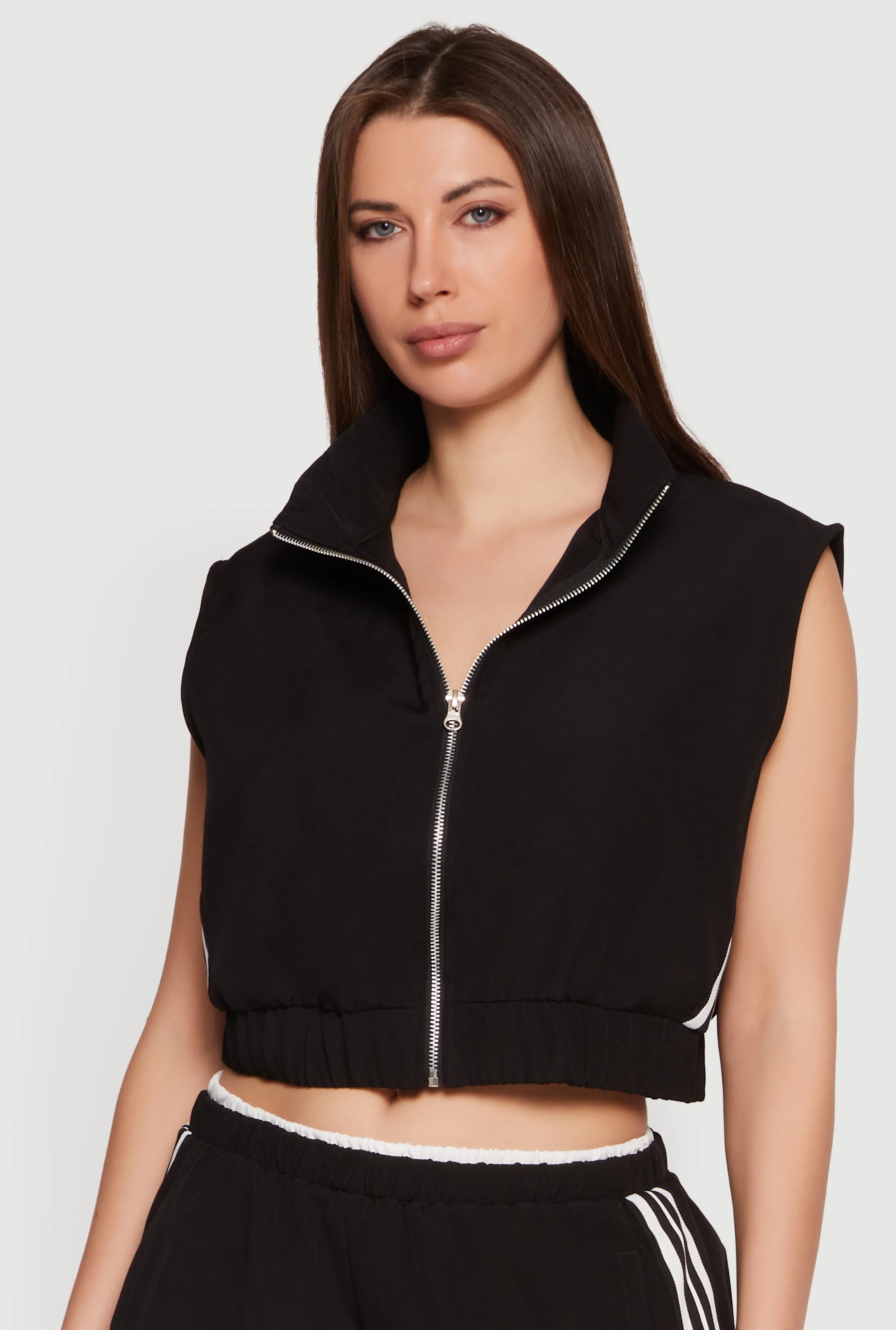 Side Stripe Zip Front Cropped Vest
