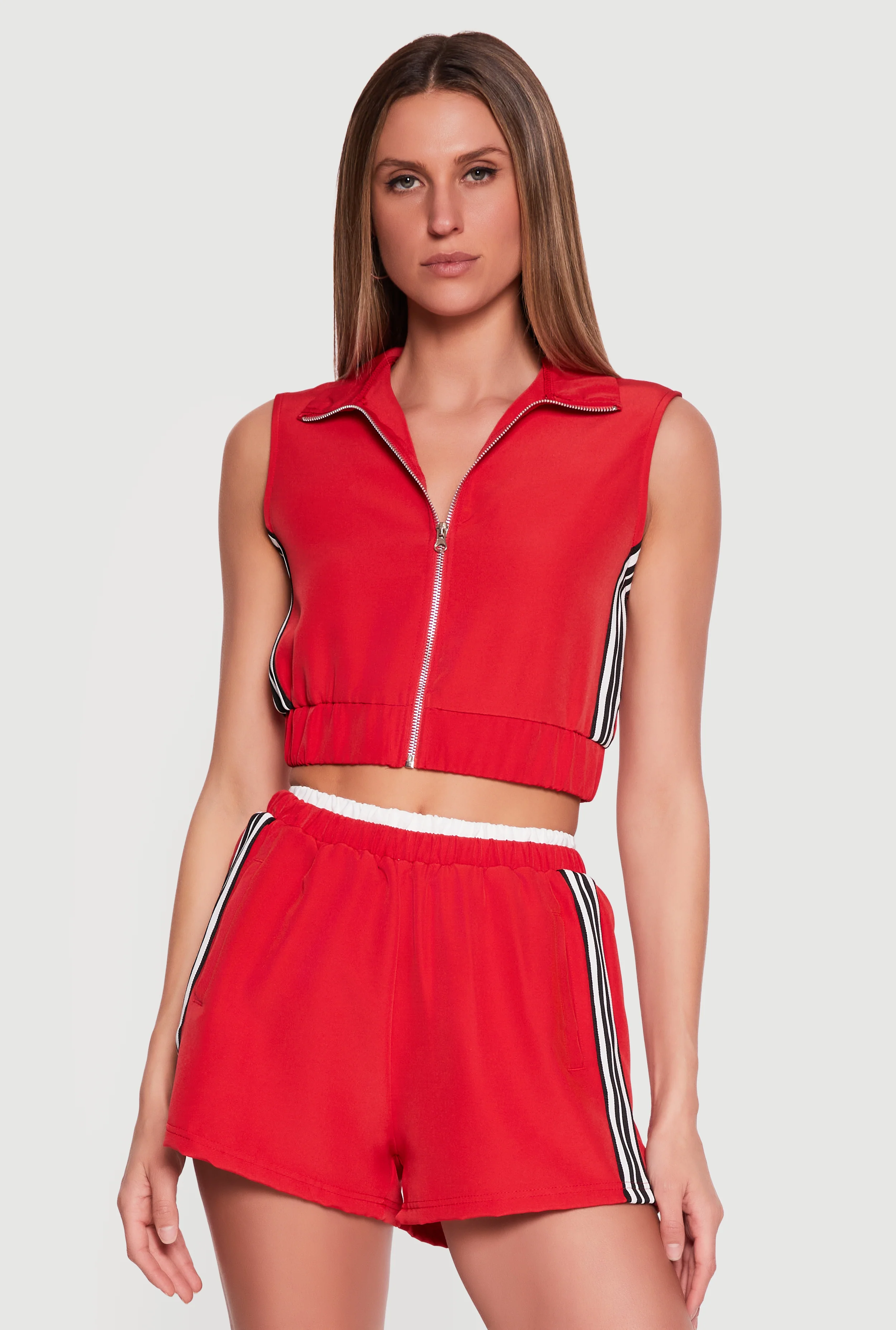 Side Stripe Zip Front Cropped Vest